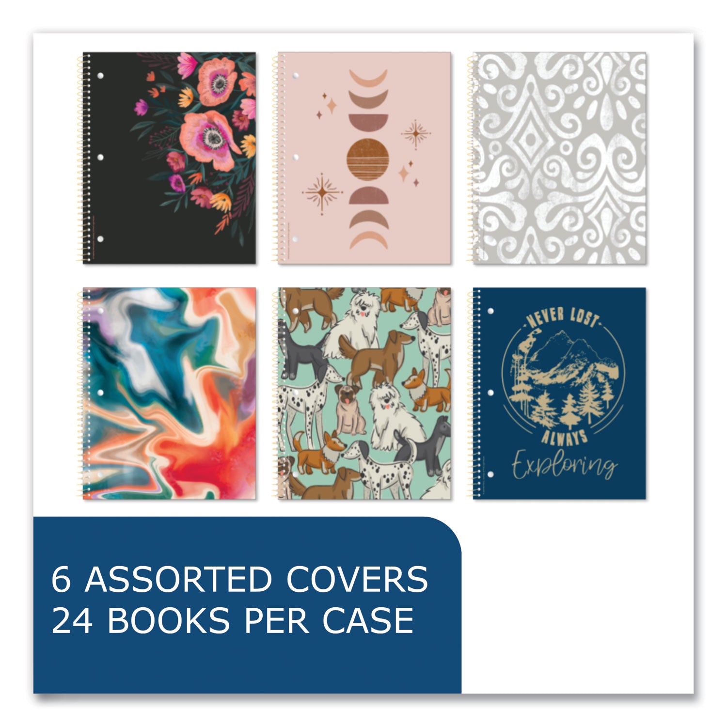 Roaring Spring® Studio Series Notebook, 1-Subject, College Rule, Assorted Cover Set 3, (70) 11 x 9 Sheets, 24/Carton