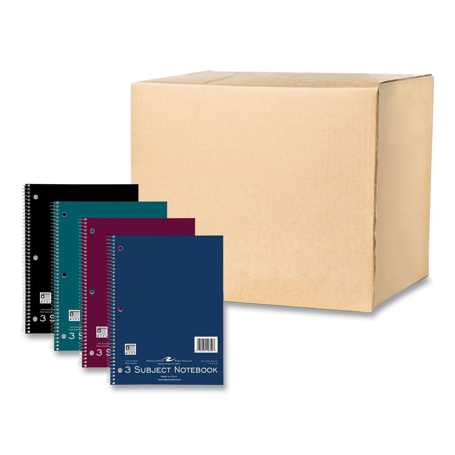 Subject Wirebound Notebook, 3-Subject, Medium/College Rule, Assorted Cover, (120) 10.5 x 8 Sheets, 24/Carton