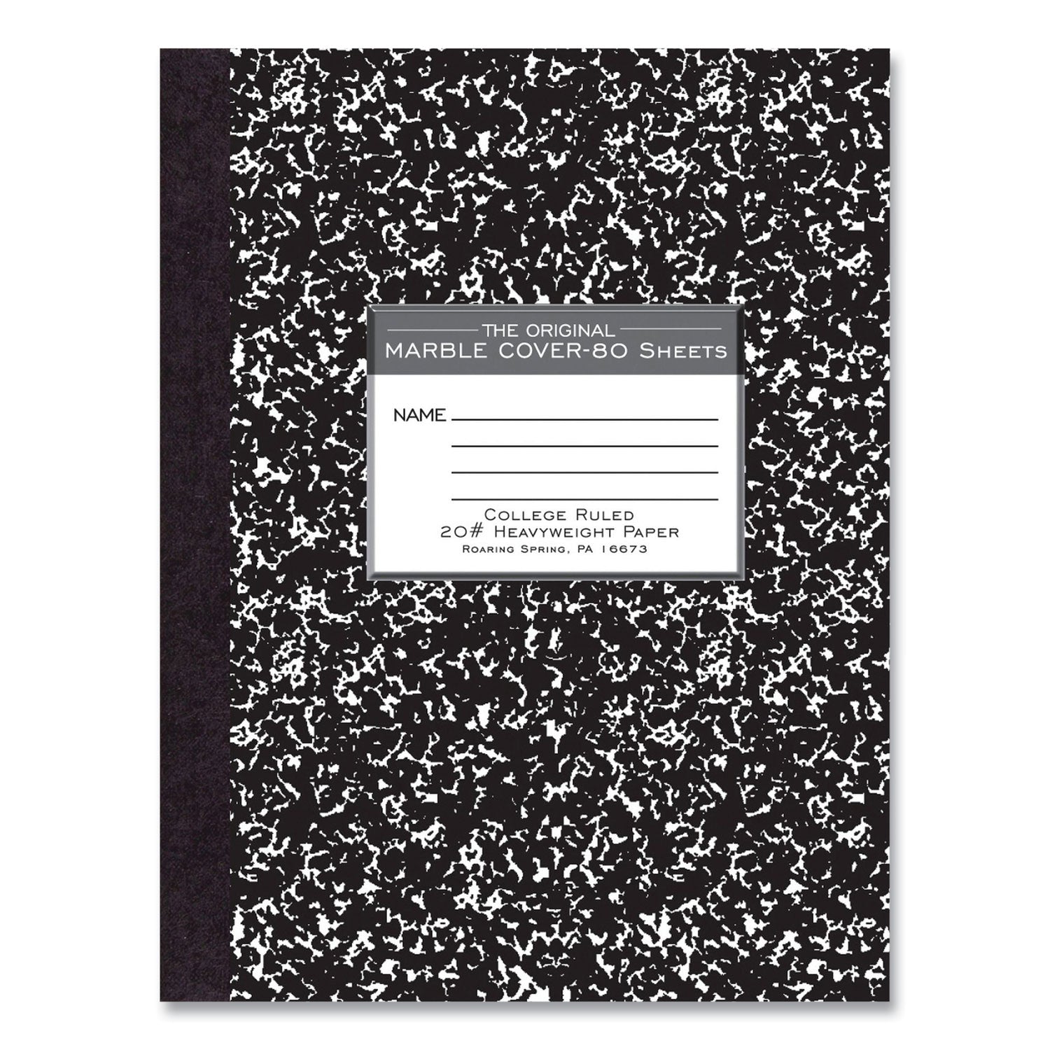 Roaring Spring® Hardcover Composition Book, Med/College Rule, Black Marble Cover, (80) 10.25 x 7.88 Sheets, 24/Carton