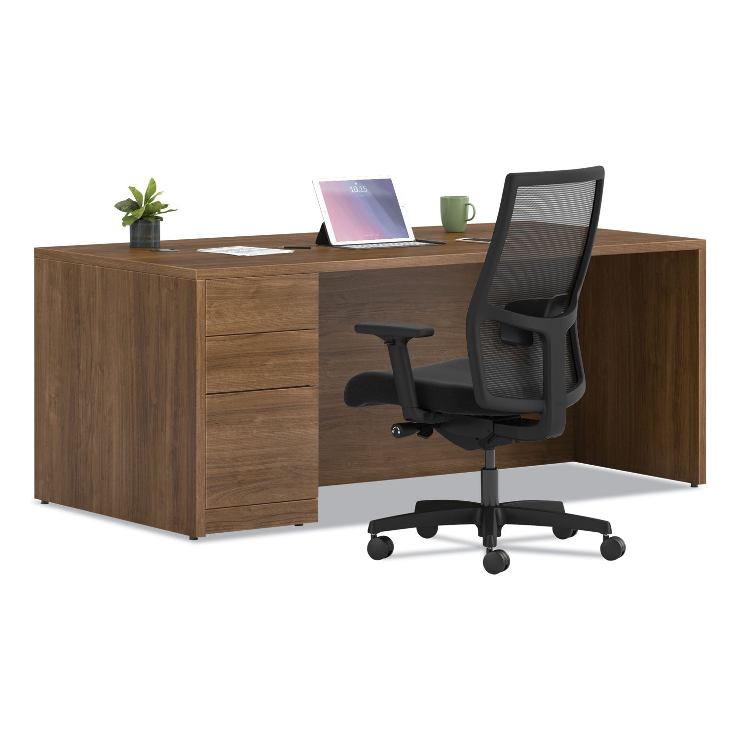 HON® 10500 Series™ "L" Workstation Single Pedestal Desk with Full-Height Pedestal, 72" x 36" x 29.5", Pinnacle