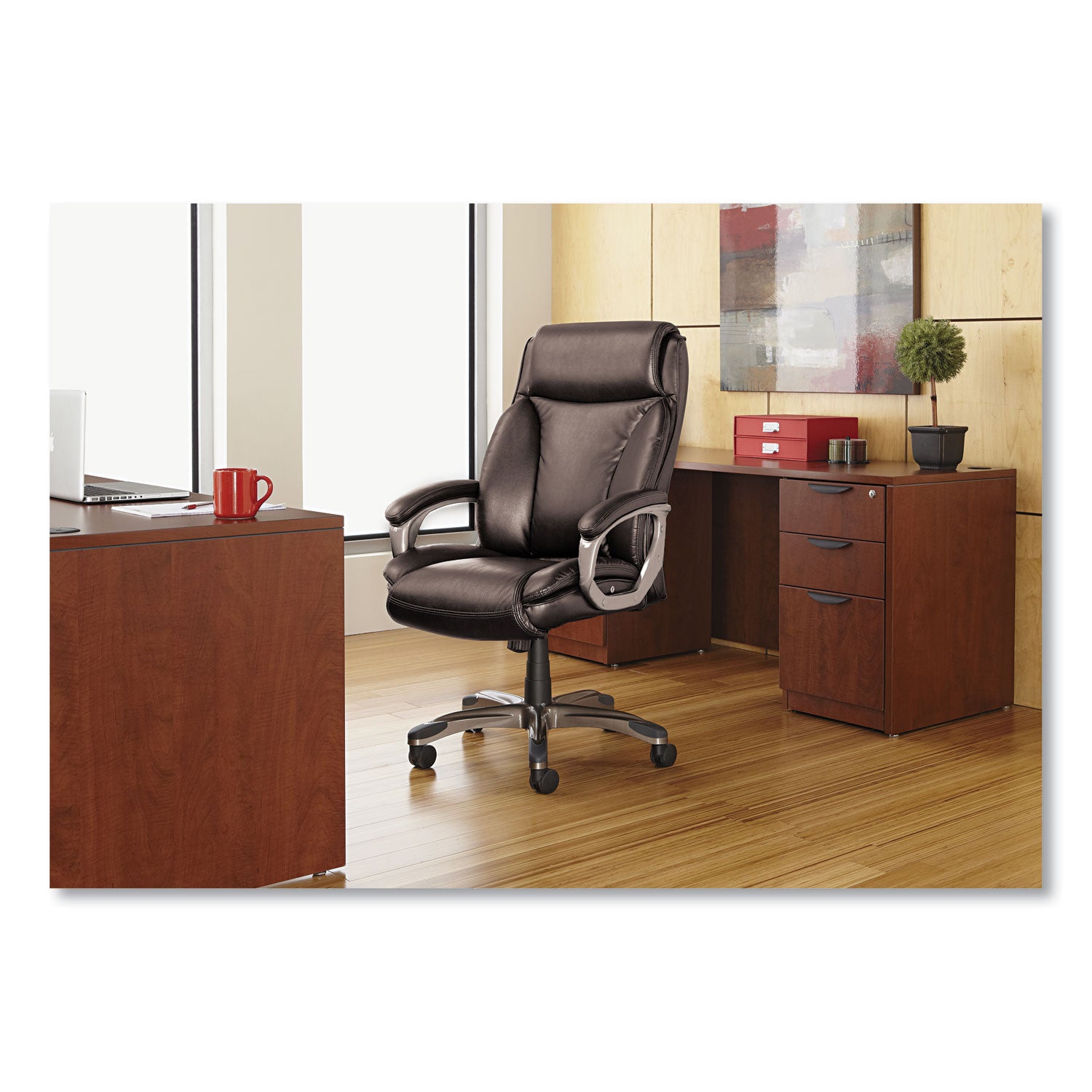 Alera® Alera Veon Series Executive High-Back Bonded Leather Chair, Supports Up to 275 lb, Black Seat/Back, Graphite Base