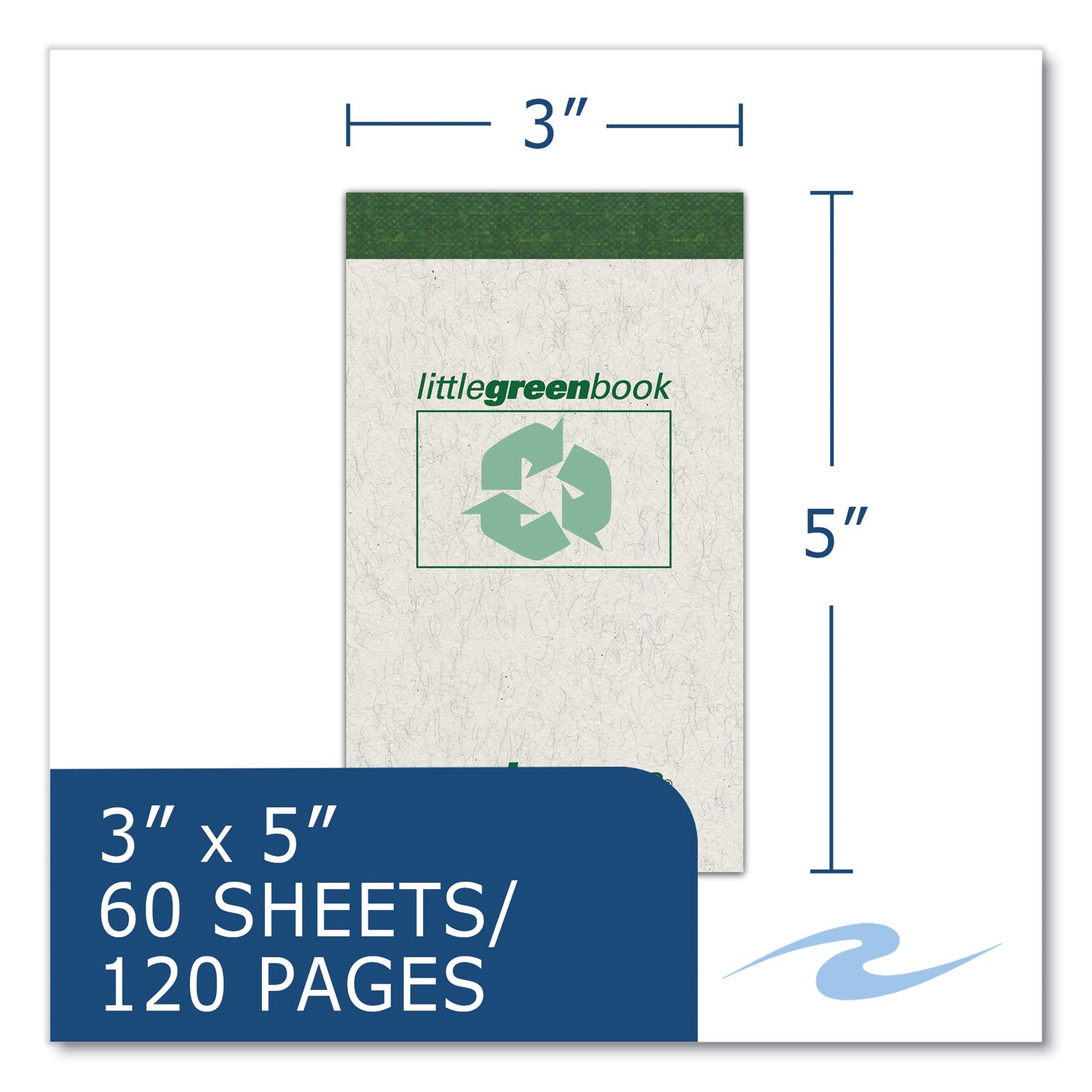 Roaring Spring® Little Green Memo Book, Narrow Rule, Gray Cover, (60) 3 x 5 Sheets, 48/Carton