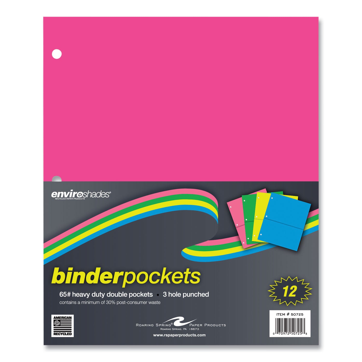 Roaring Spring® Binder Pocket, 9 w x 11 h, Assorted Colors, 144/Carton