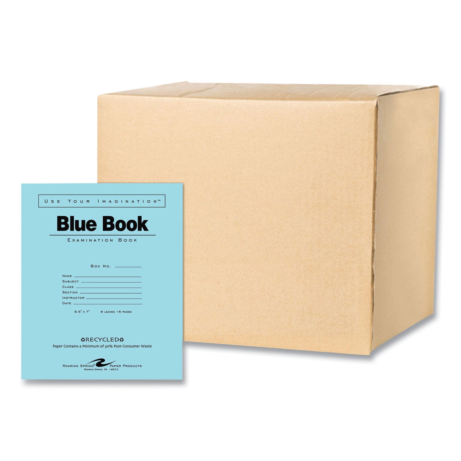 Recycled Exam Book, Wide/Legal Rule, Blue Cover, (8) 8.5 x 7 Sheets, 600/Carton