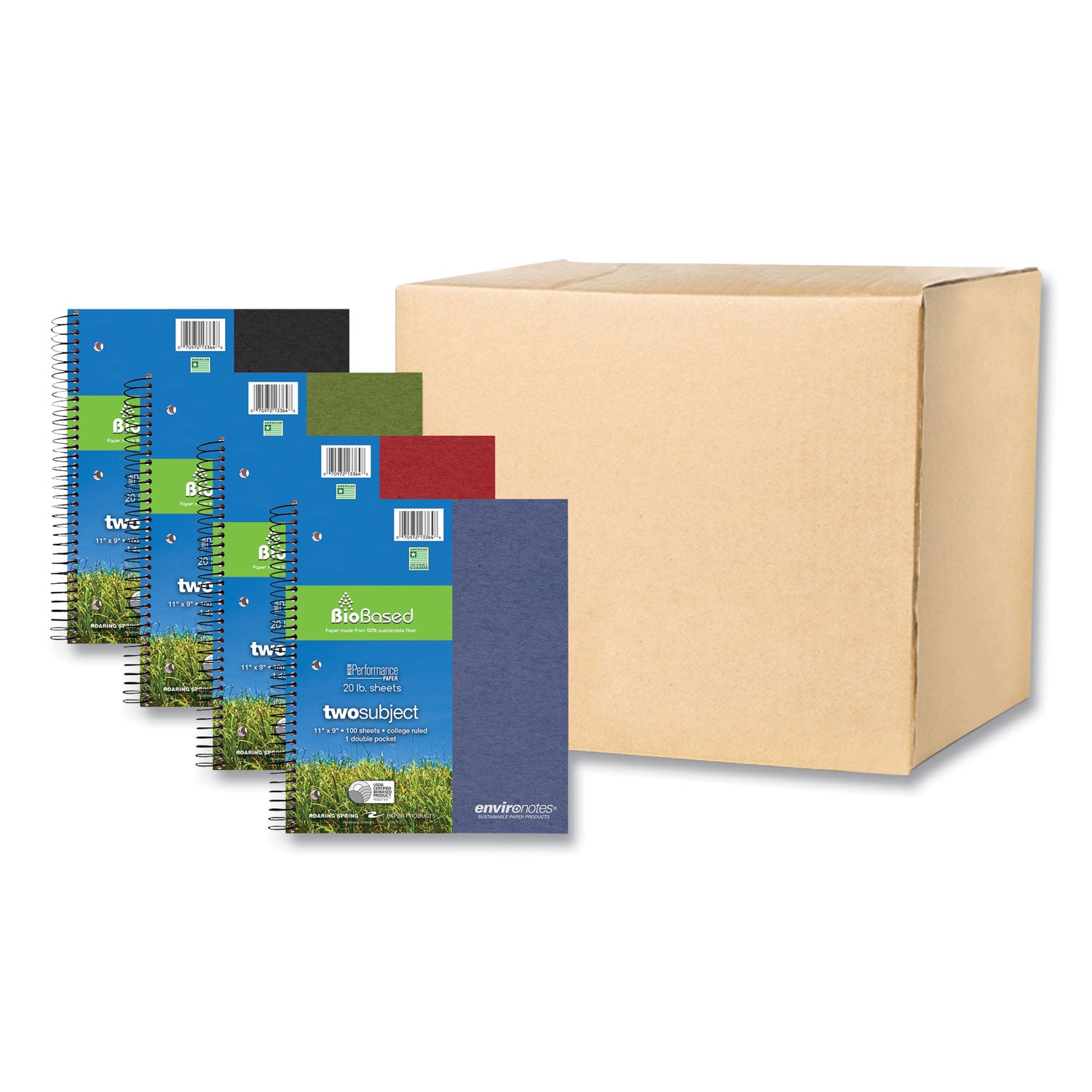 Earthtones BioBased 2 Subject Notebook, Medium/College Rule, Randomly Assorted Covers, (100) 11 x 9 Sheets, 24/Carton