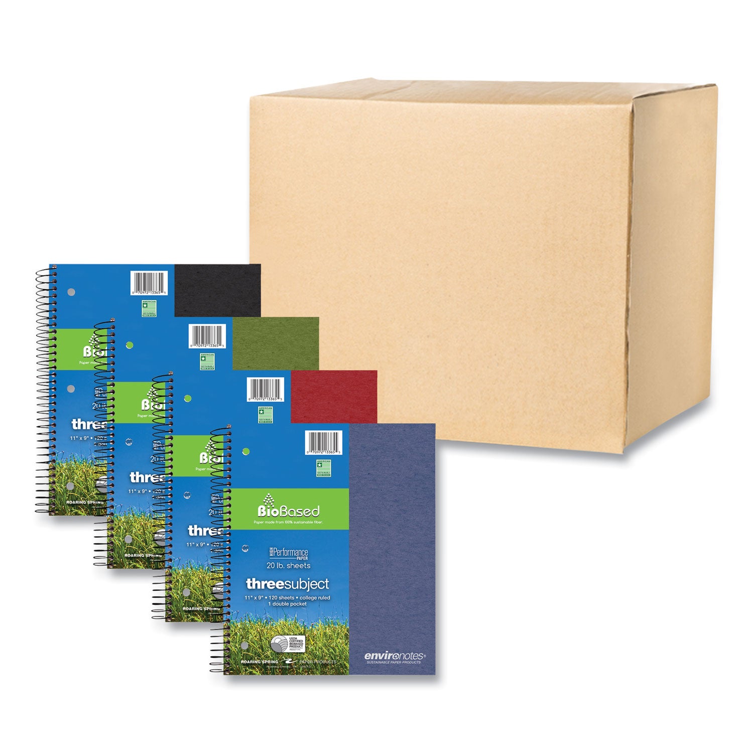 Earthtones BioBased 3 Subject Notebook, Medium/College Rule, Randomly Assorted Covers, (120) 11 x 9 Sheets, 24/Carton