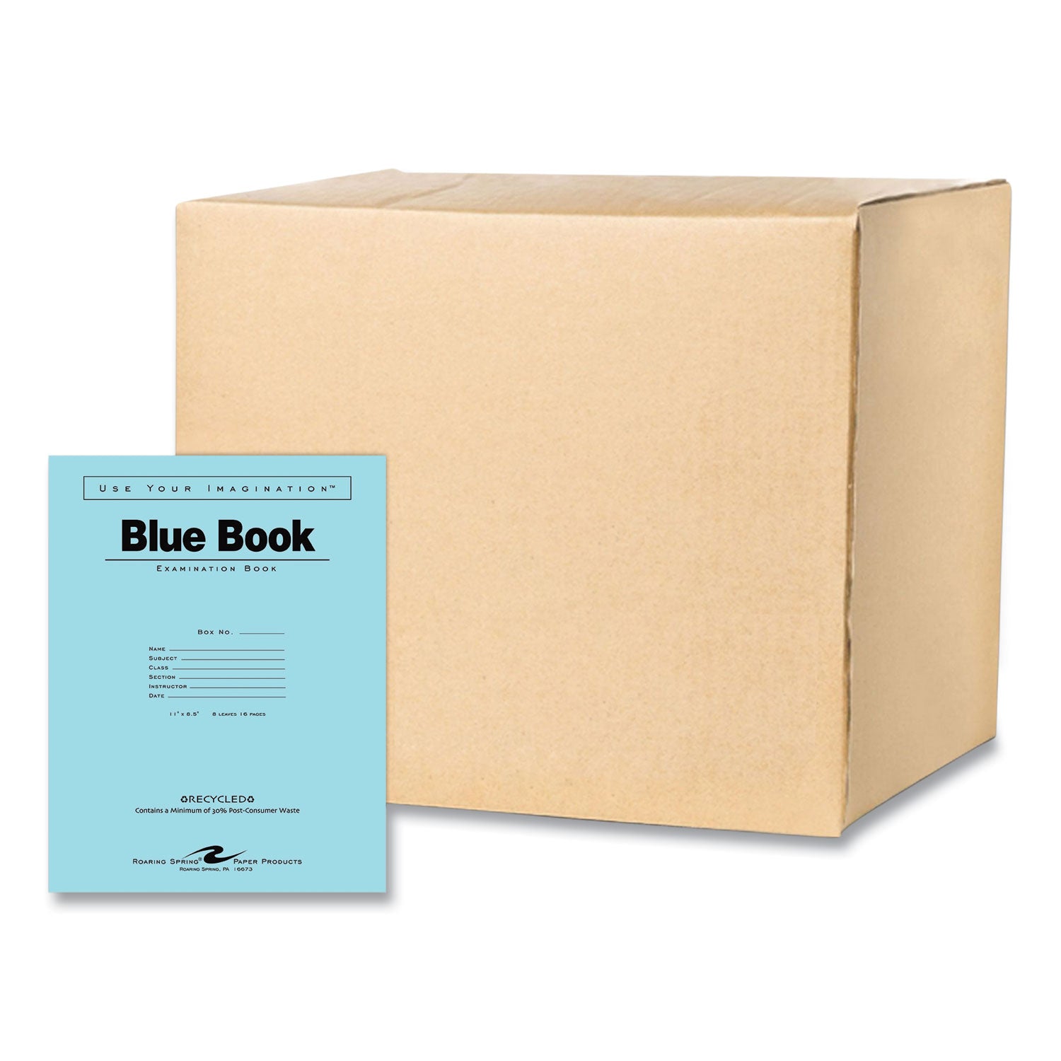 Recycled Exam Book, Wide/Legal Rule, Blue Cover, (8) 11 x 8.5 Sheets, 500/Carton