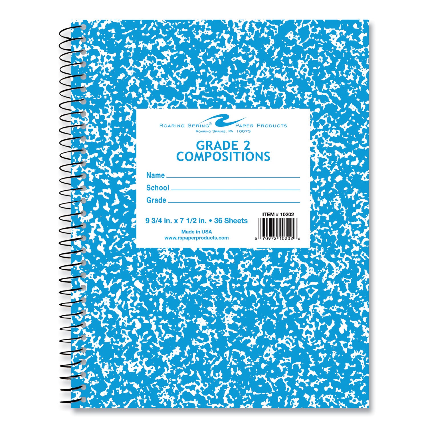 Roaring Spring® Composition Book, 1-Subject, Grade 2 Manuscript Format, Blue Cover, (36) 9.75 x 7.5 Sheets, 48/Carton