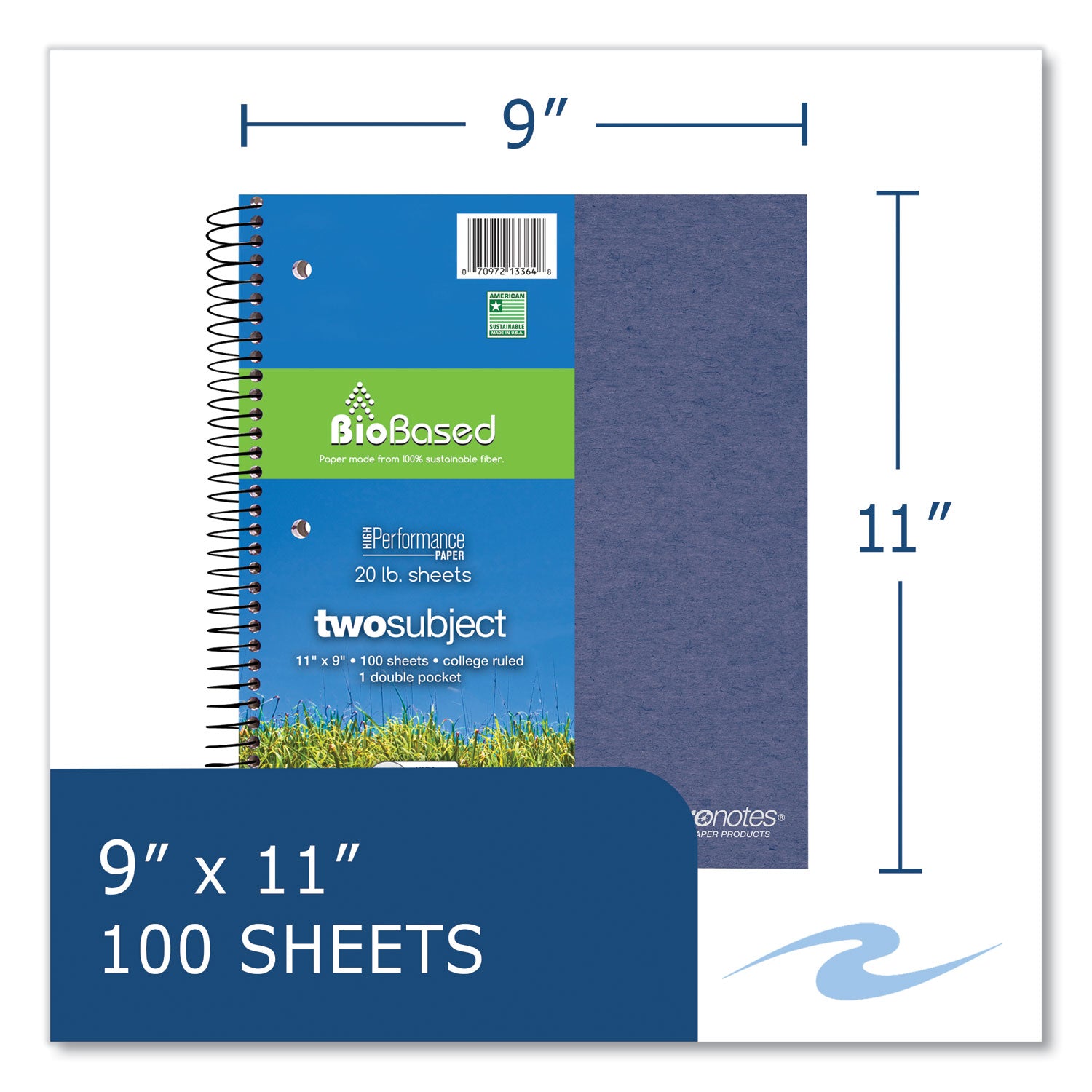 Roaring Spring® Earthtones BioBased 2 Subject Notebook, Medium/College Rule, Randomly Assorted Covers, (100) 11 x 9 Sheets, 24/Carton