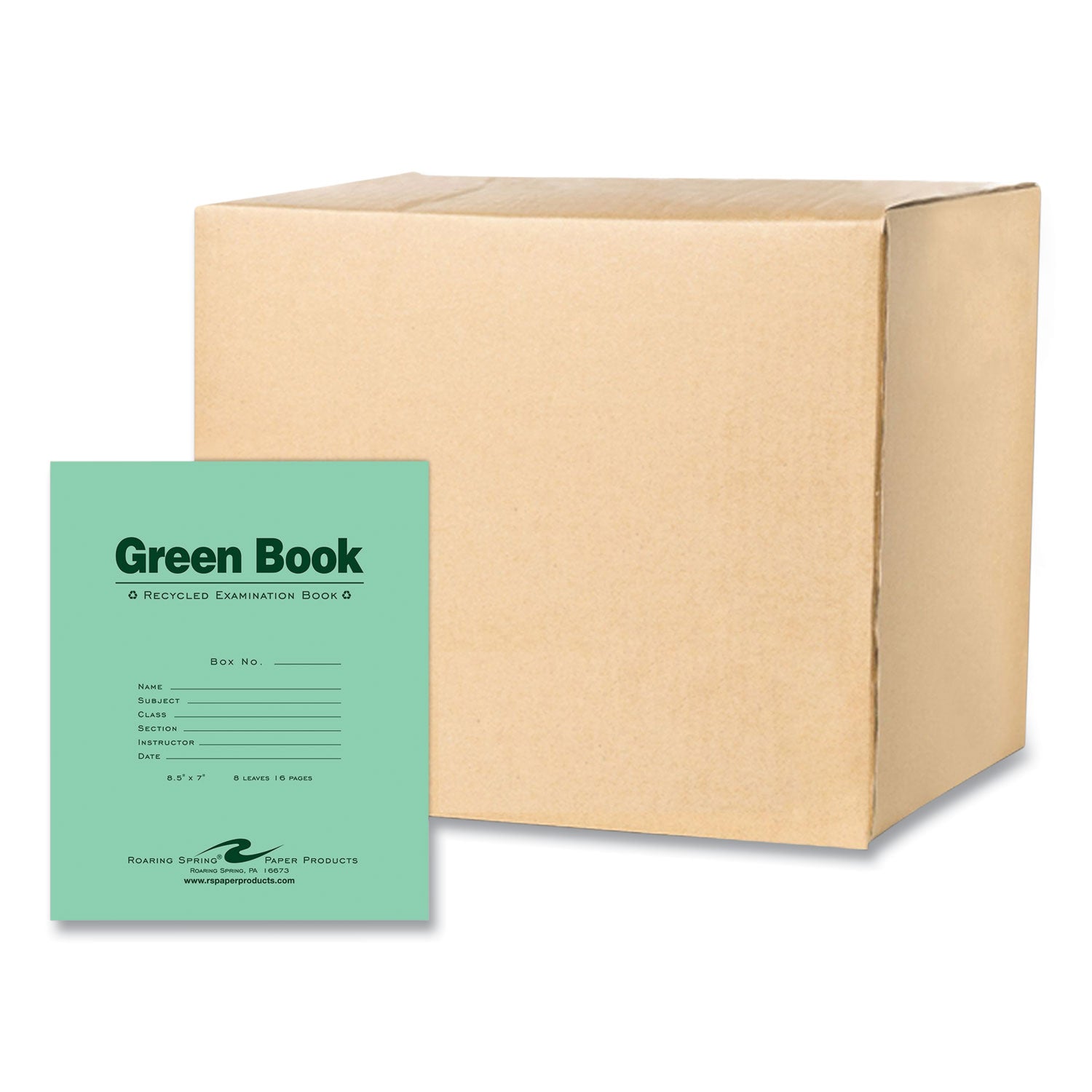 Recycled Exam Book, Wide/Legal Rule, Green Cover, (8) 8.5 x 7 Sheets, 600/Carton