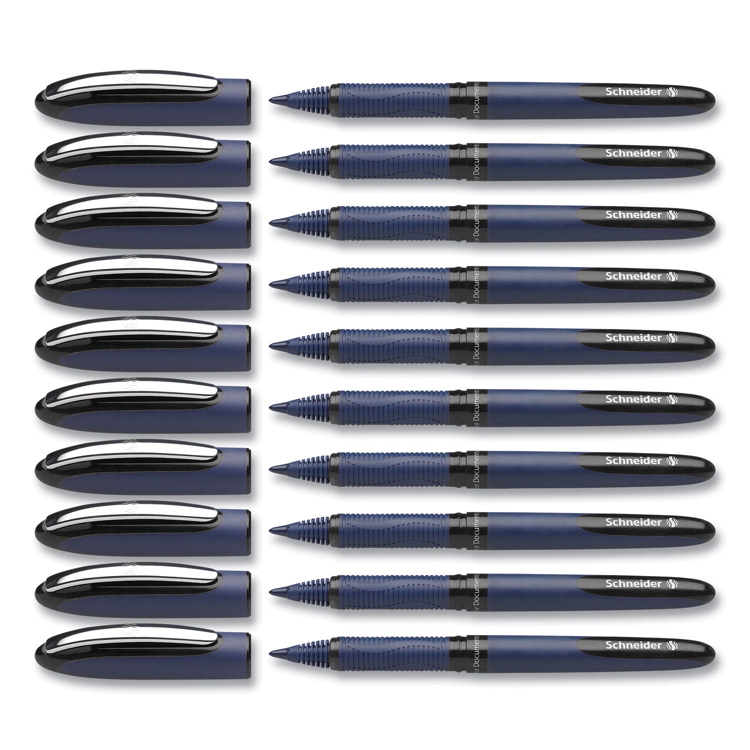 Schneider® One Business Rollerball Pen, Stick, Fine 0.6 mm, Black Ink, Dark Blue/Black Barrel, 10/Box