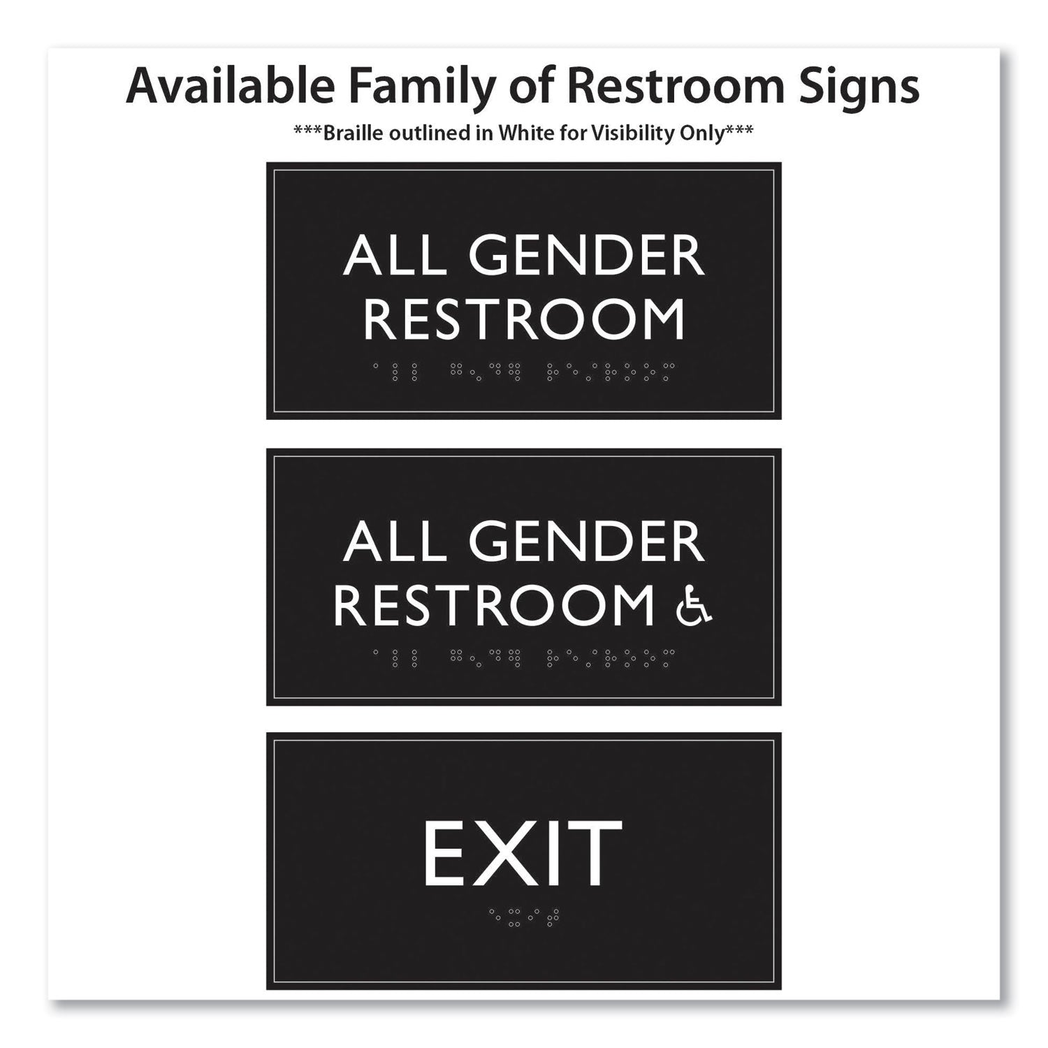 Headline® Sign ADA Sign, All Gender Restroom Accessible, Plastic, 4 x 4, Clear/White