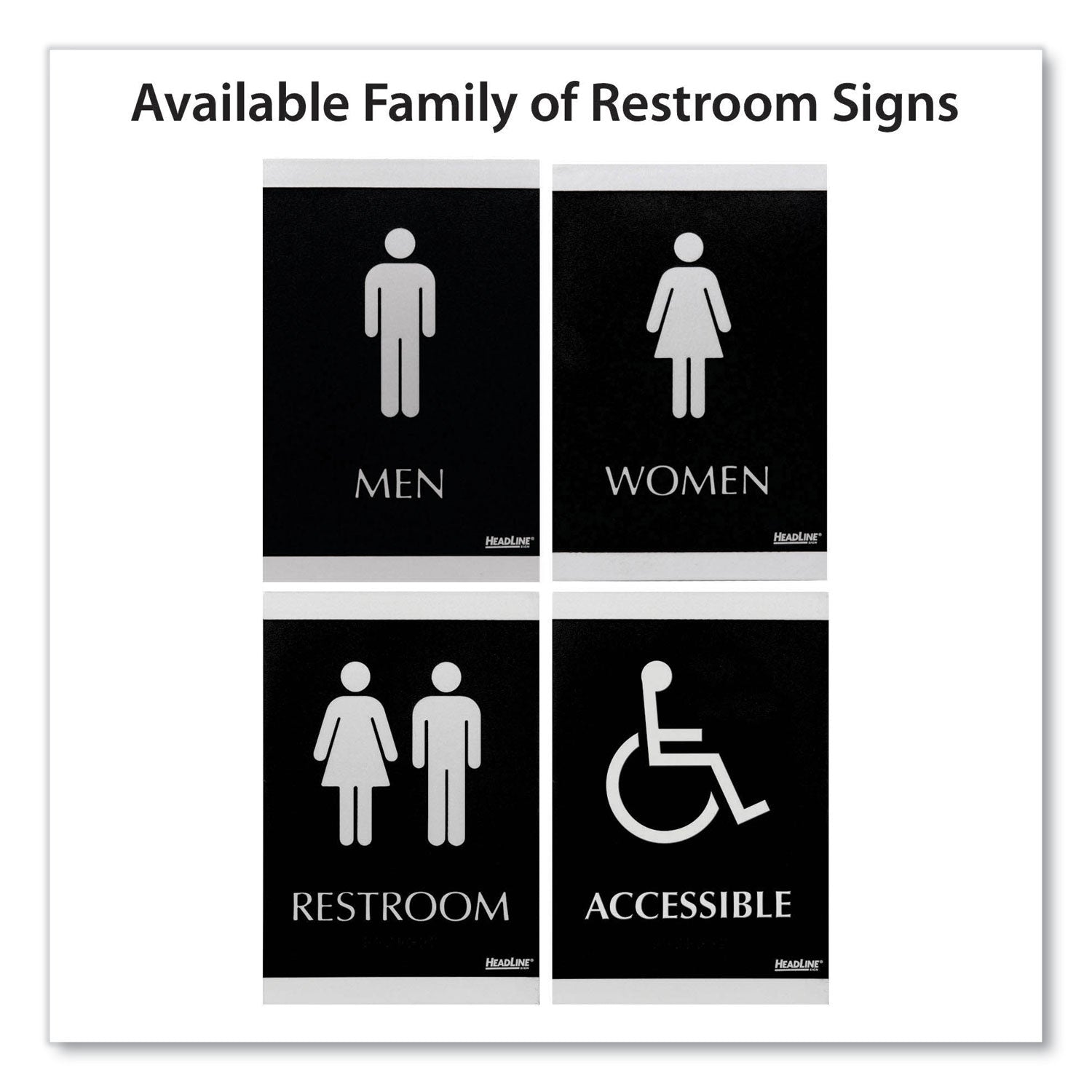 Headline® Sign Century Series Office Sign, Men/Women Restroom, 6 x 9, Black/Silver