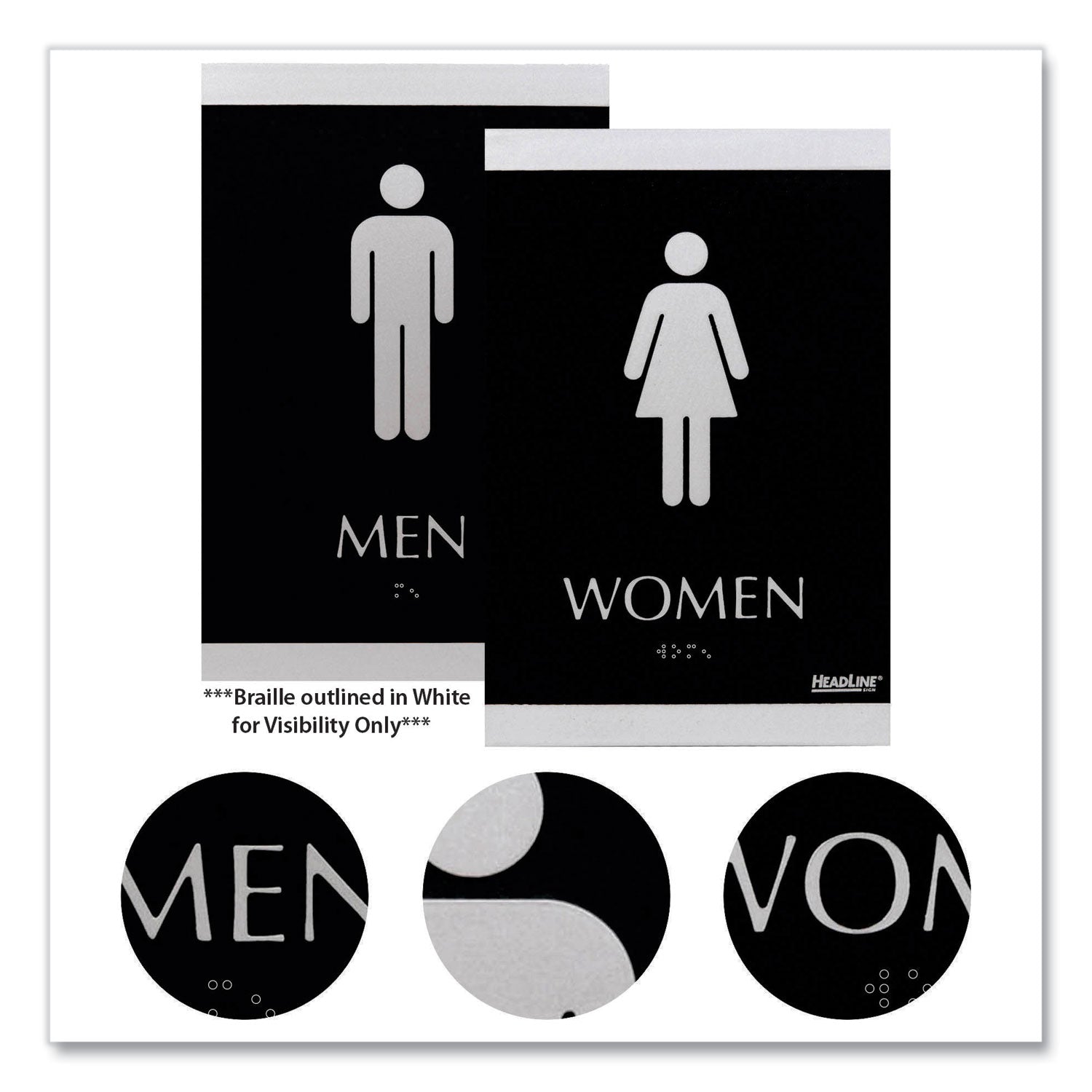 Headline® Sign Century Series Office Sign, Men; Women, 6 x 9, Black/Silver