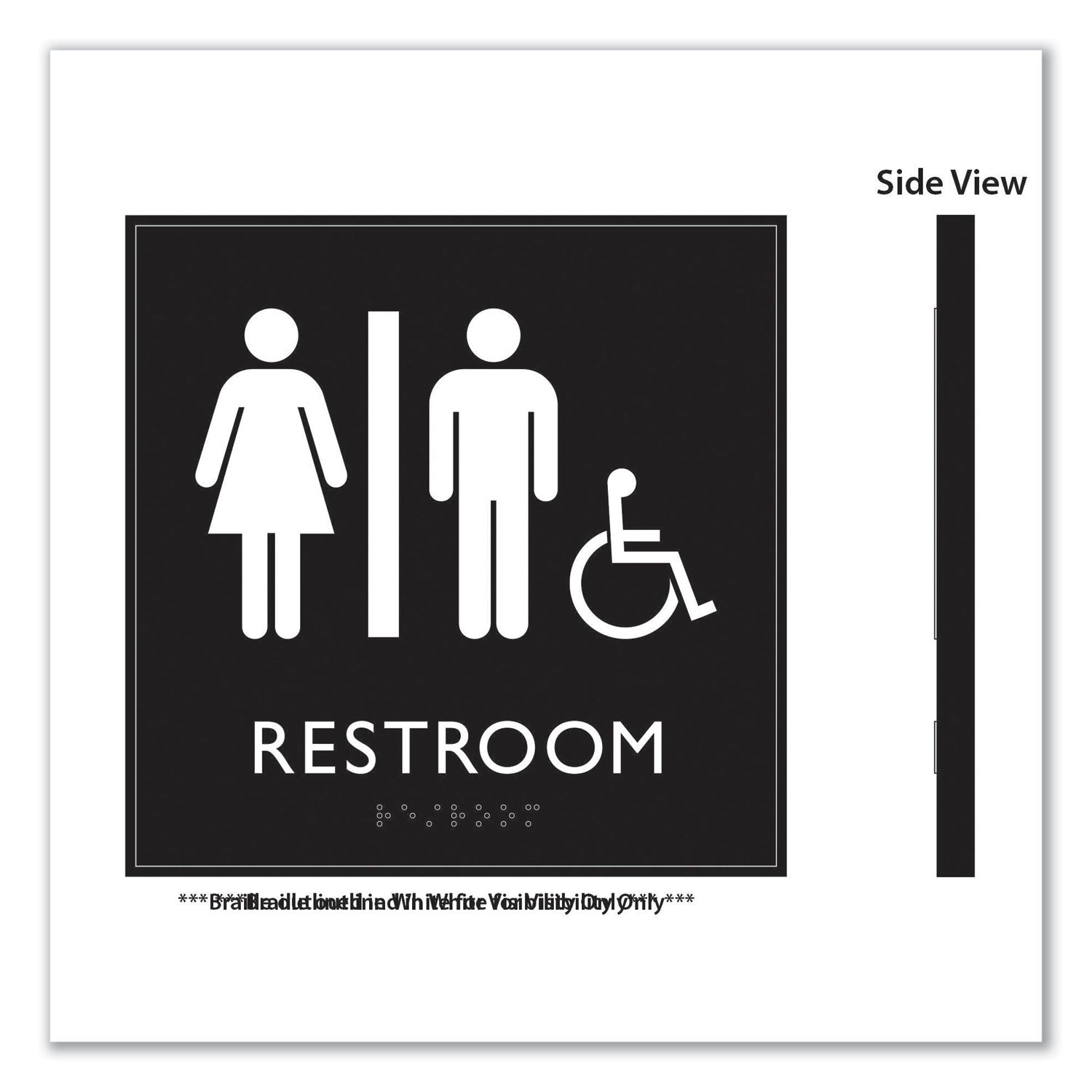 Headline® Sign ADA Sign, Unisex Accessible Restroom, Plastic, 8 x 8, Clear/White