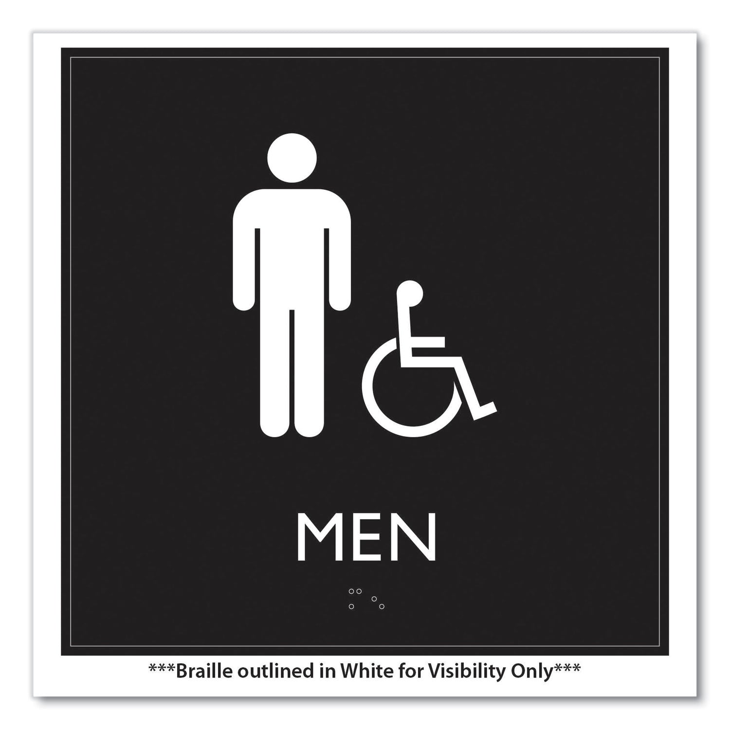 Headline® Sign ADA Sign, Men Accessible, Plastic, 8 x 8, Clear/White