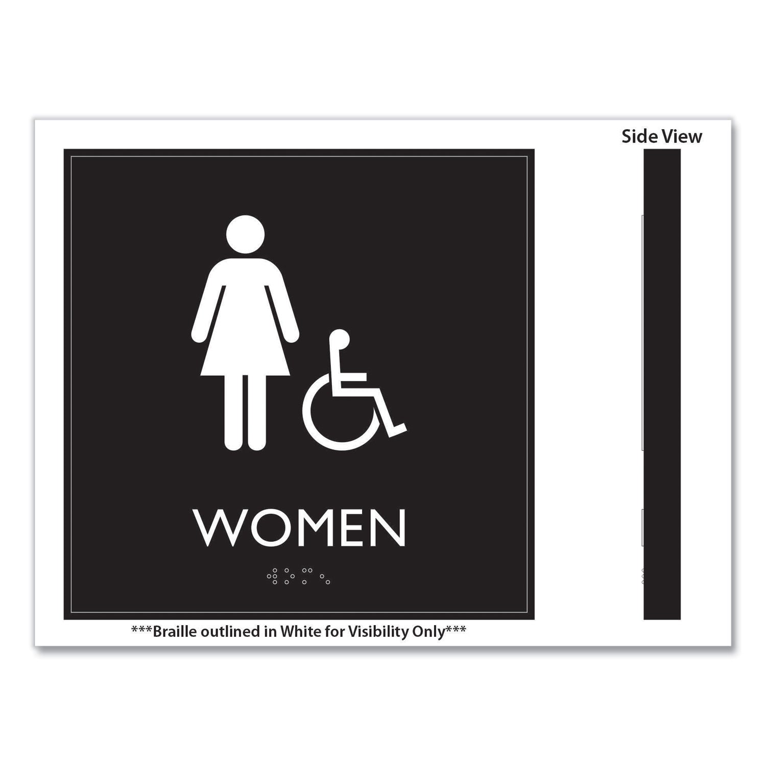 Headline® Sign ADA Sign, Women Accessible, Plastic, 8 x8, Clear/White