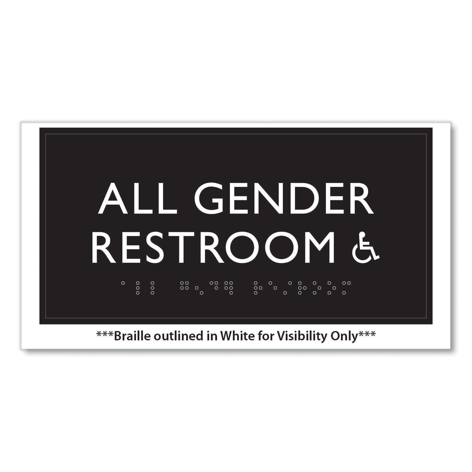 Headline® Sign ADA Sign, All Gender Restroom Accessible, Plastic, 4 x 4, Clear/White