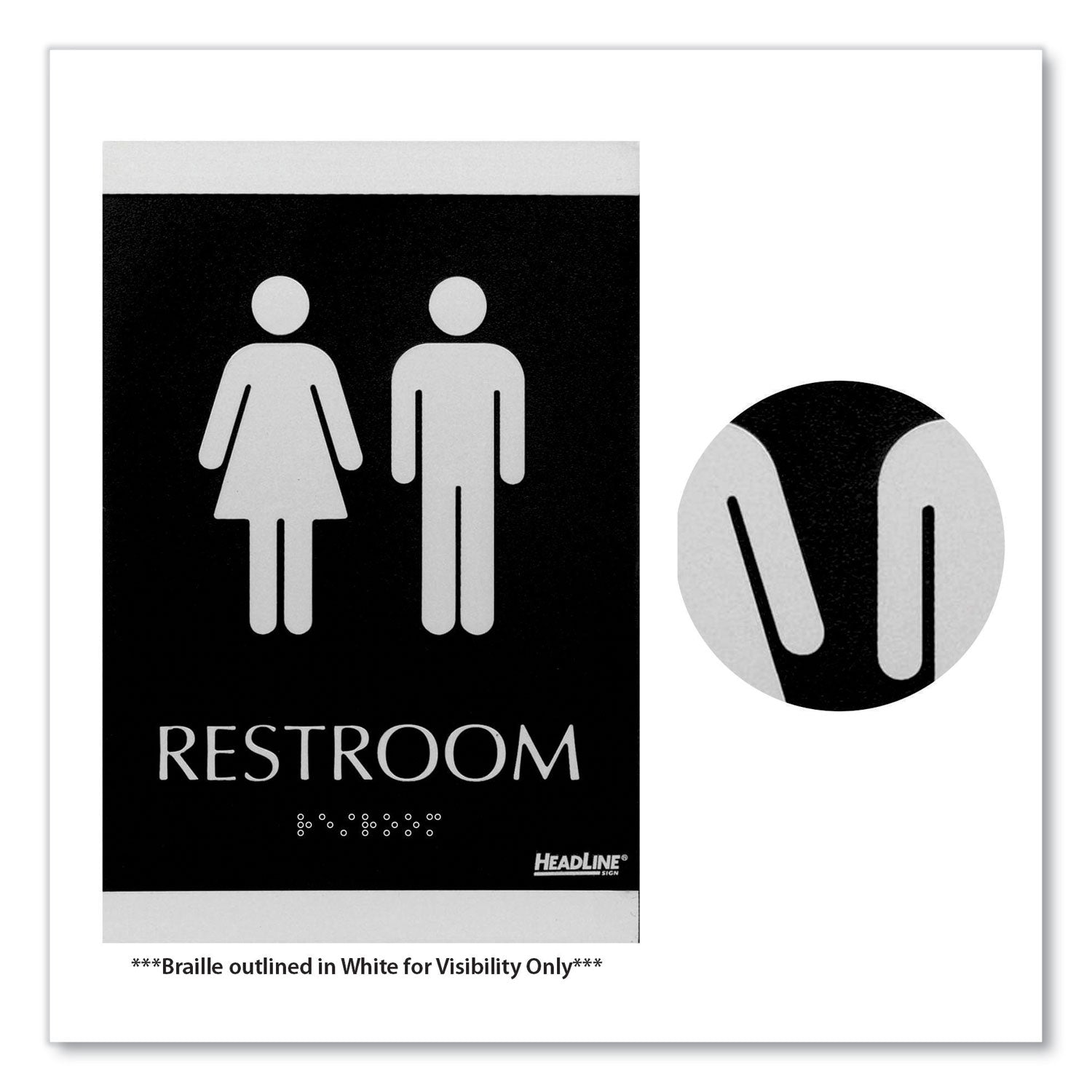 Headline® Sign Century Series Office Sign, Men/Women Restroom, 6 x 9, Black/Silver