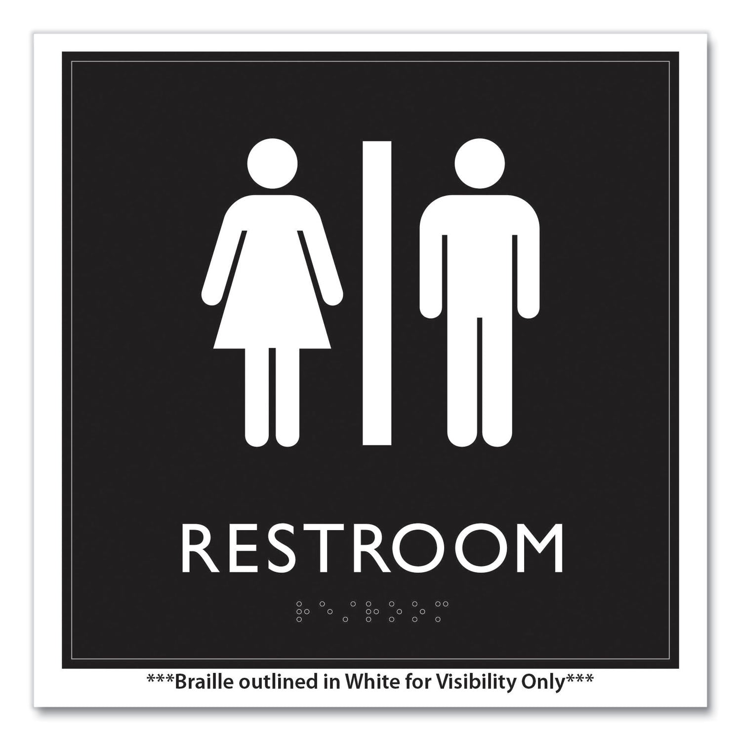 Headline® Sign ADA Sign, Unisex Restroom, Plastic, 8 x 8, Clear/White