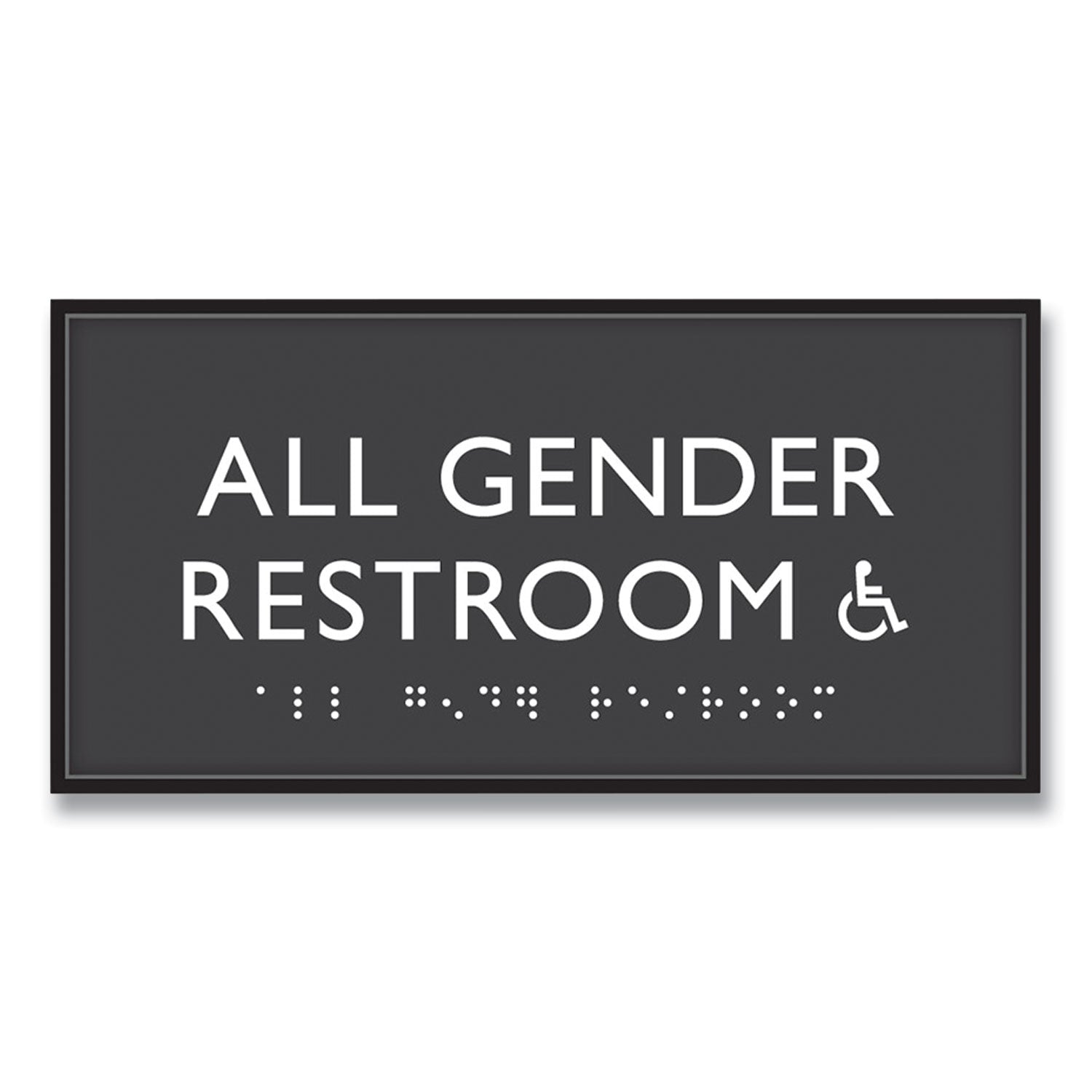 ADA Sign, All Gender Restroom Accessible, Plastic, 4 x 4, Clear/White