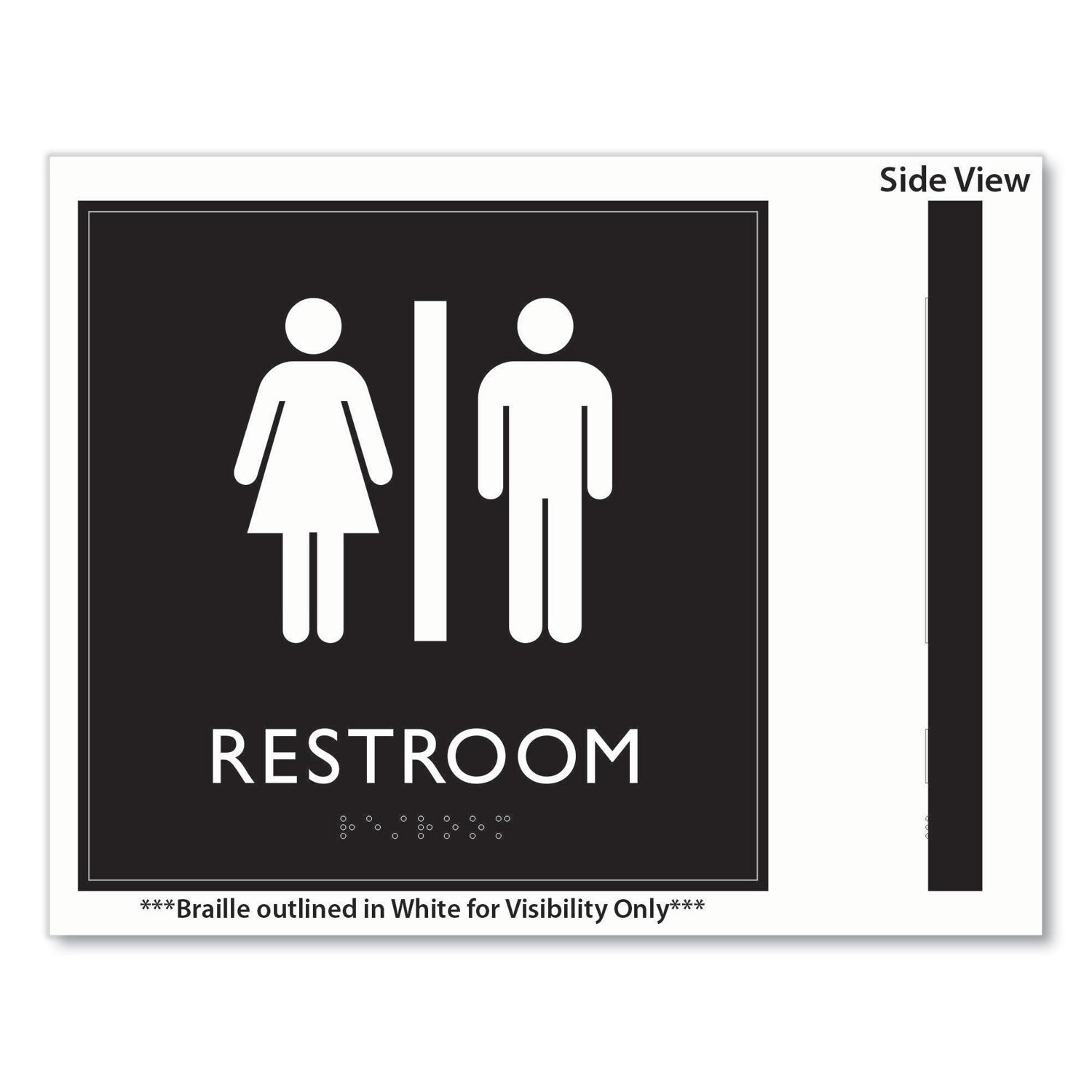 Headline® Sign ADA Sign, Unisex Restroom, Plastic, 8 x 8, Clear/White