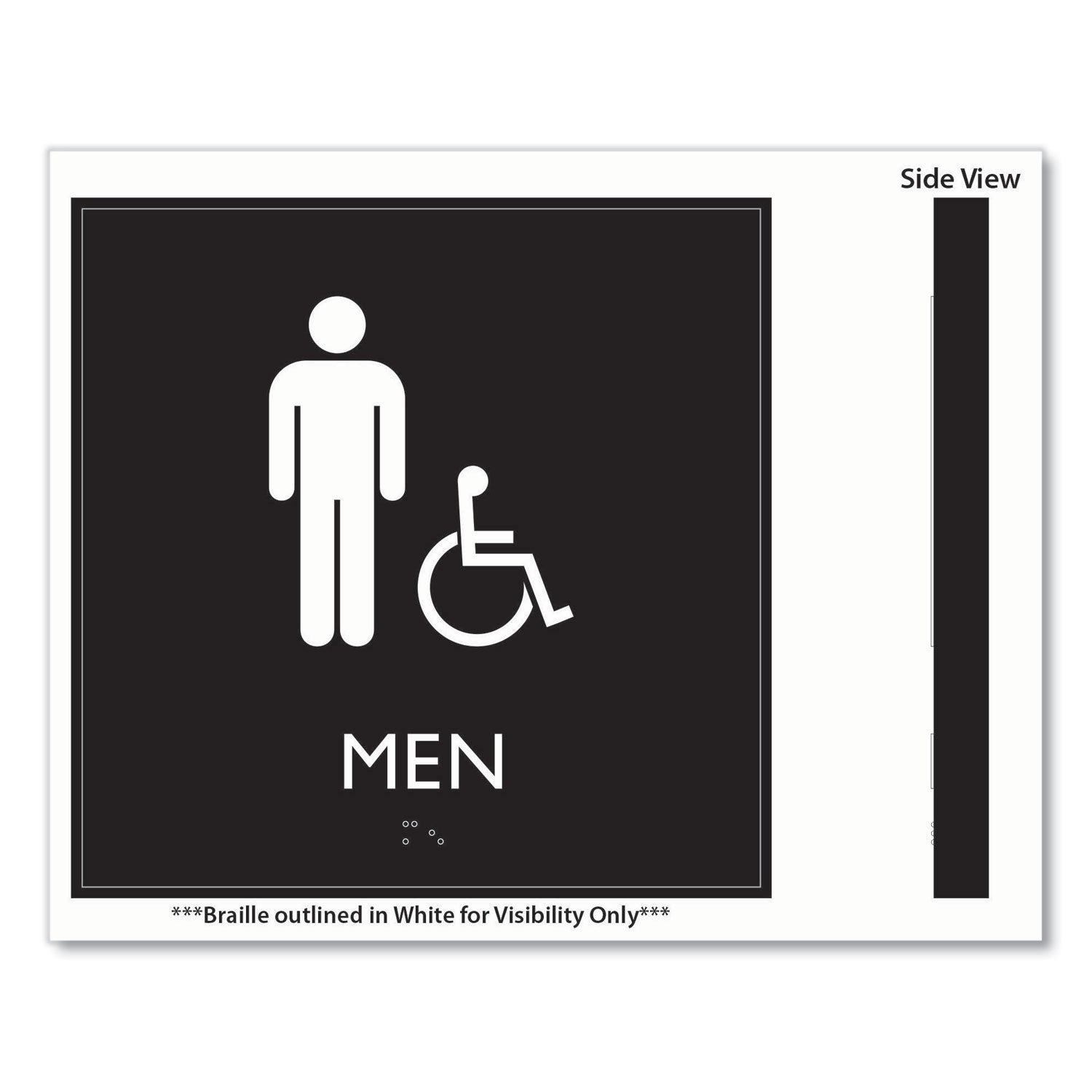 Headline® Sign ADA Sign, Men Accessible, Plastic, 8 x 8, Clear/White