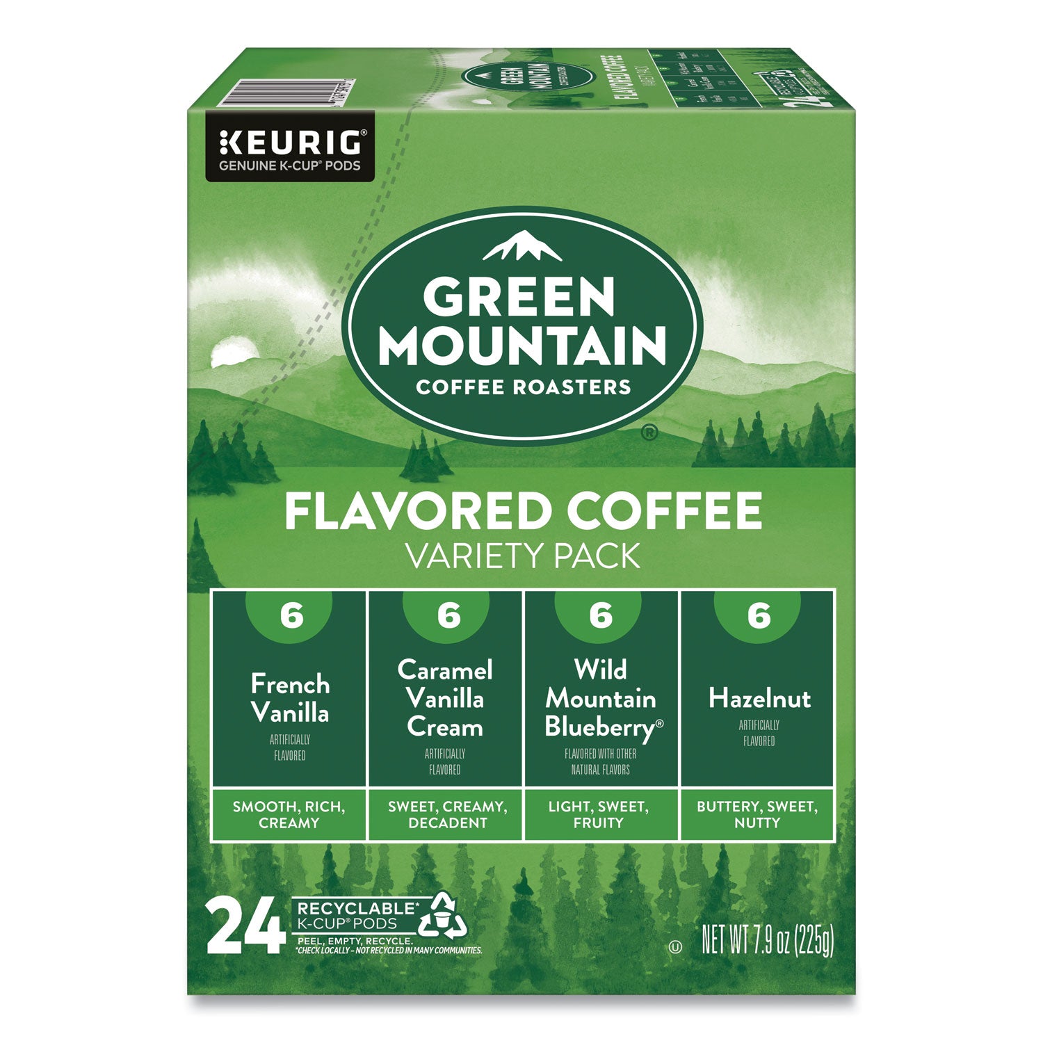 Green Mountain Coffee® Flavored Variety Coffee K-Cups, Assorted Flavors, 0.38 oz K-Cup, 24/Box