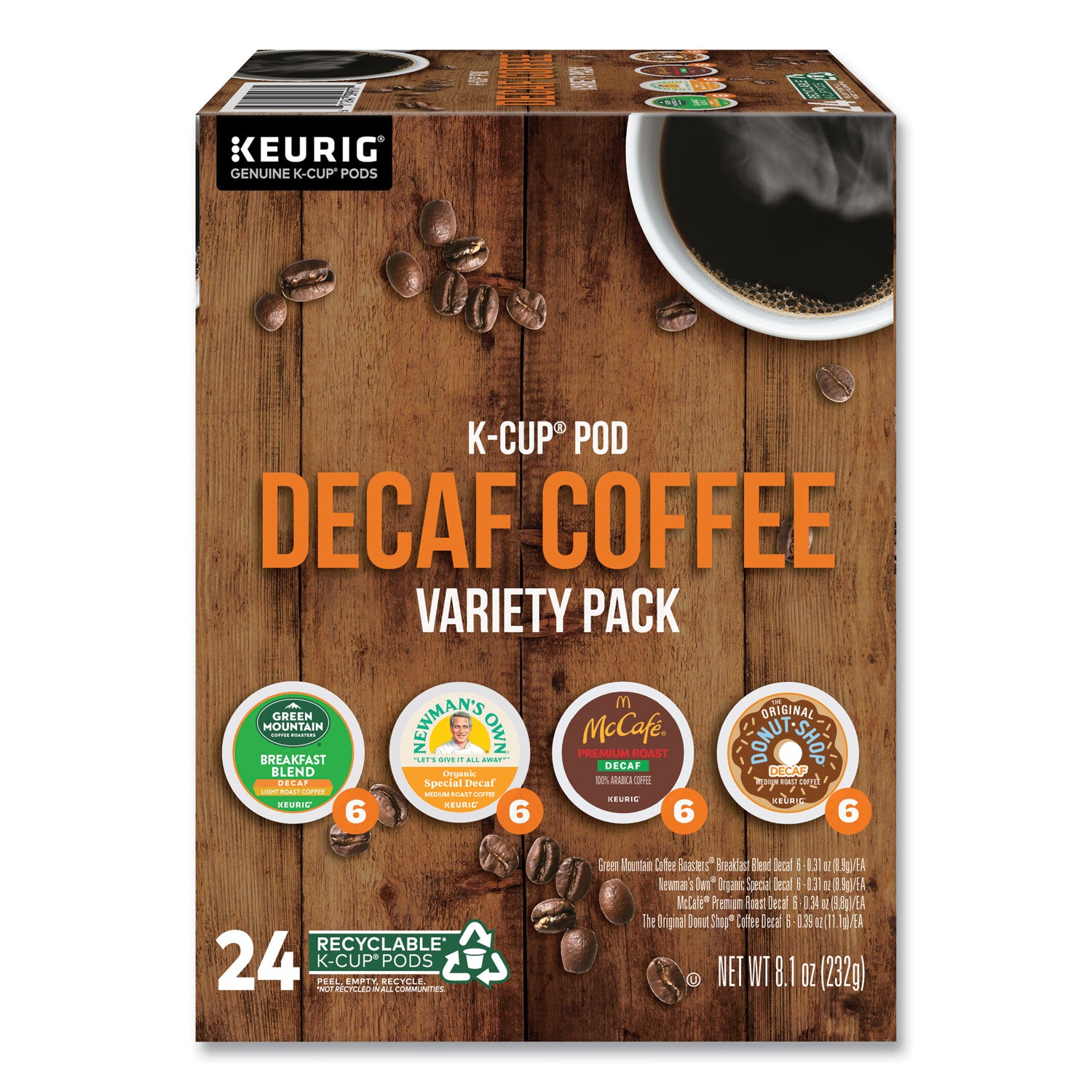 Green Mountain Coffee® Decaf Variety Coffee K-Cups, Assorted Flavors, 0.38 oz K-Cup, 24/Box