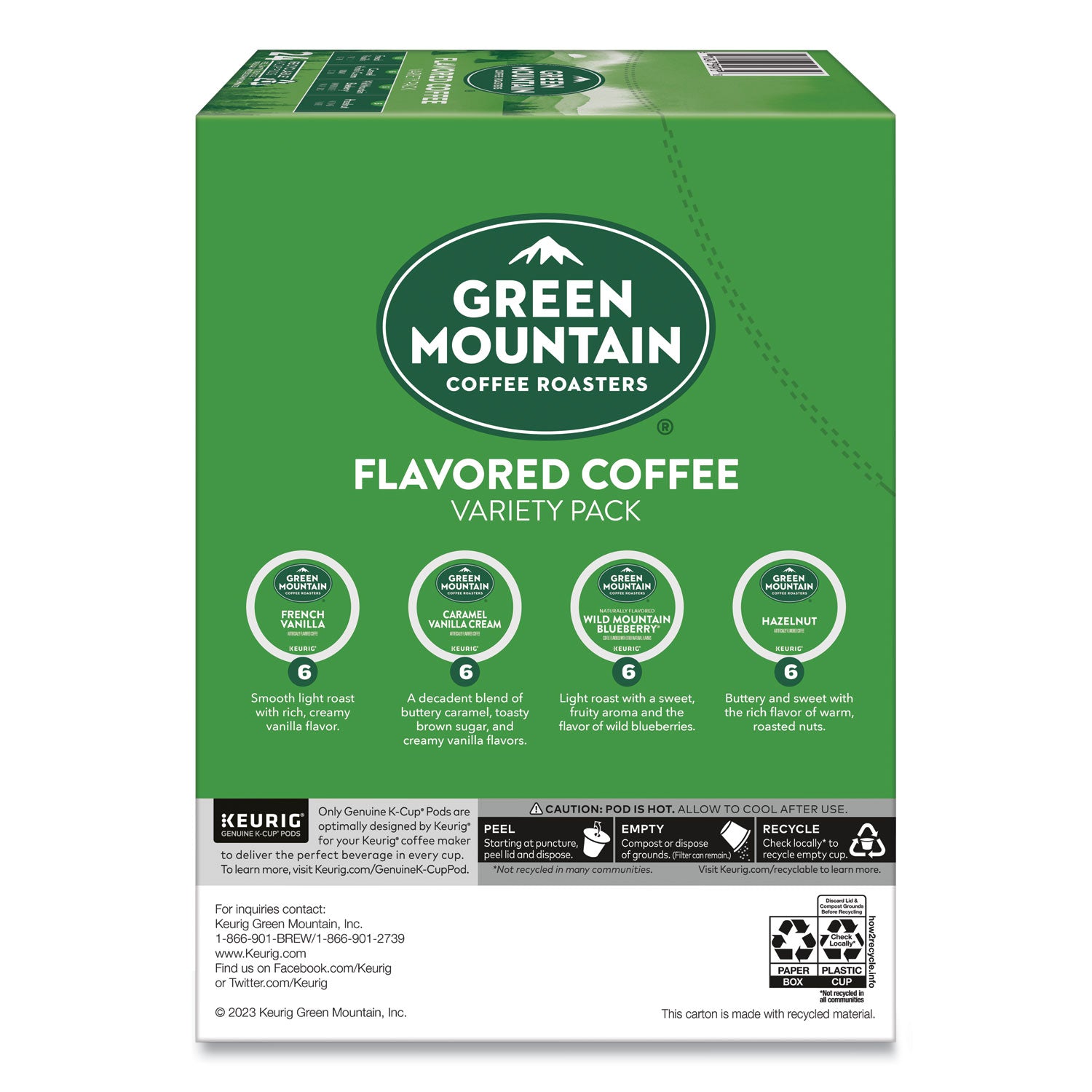 Green Mountain Coffee® Flavored Variety Coffee K-Cups, Assorted Flavors, 0.38 oz K-Cup, 24/Box