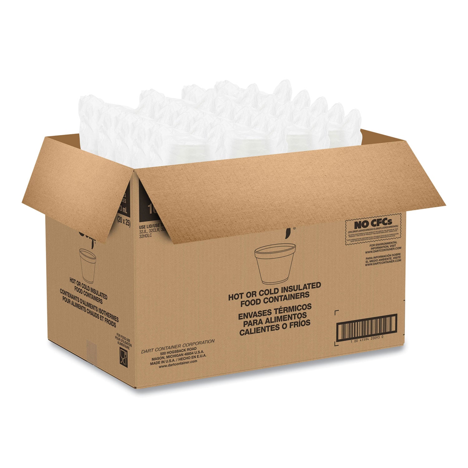 Dart® Foam Containers, Extra Squat, 16 oz, White, 25/Bag, 20 Bags/Carton