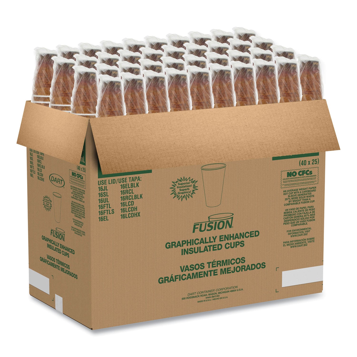 Dart® Fusion Escape Foam Hot/Cold Cups, 16 oz, Brown/Black, 1,000/Carton