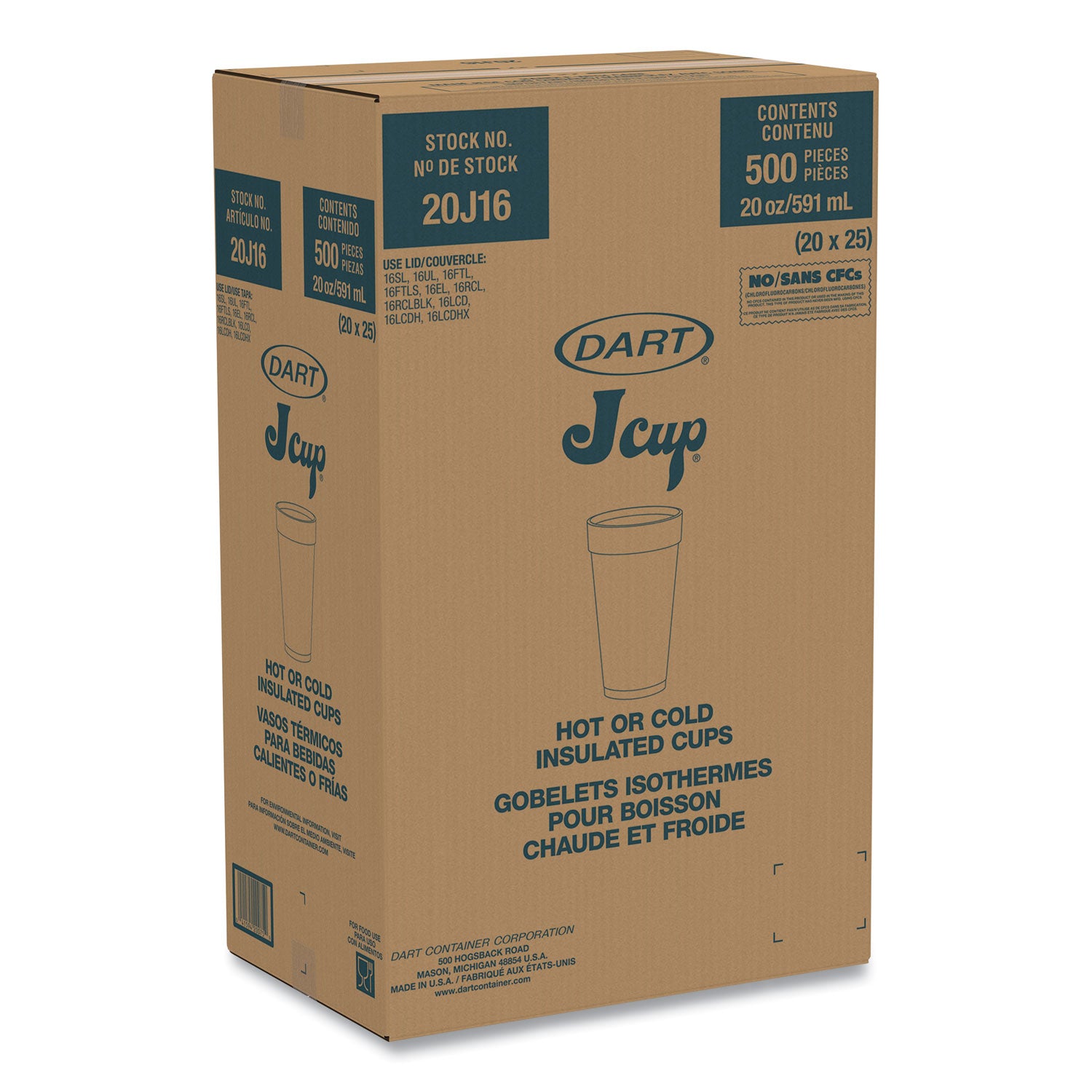 Dart® Foam Drink Cups, 20 oz, White, 500/Carton