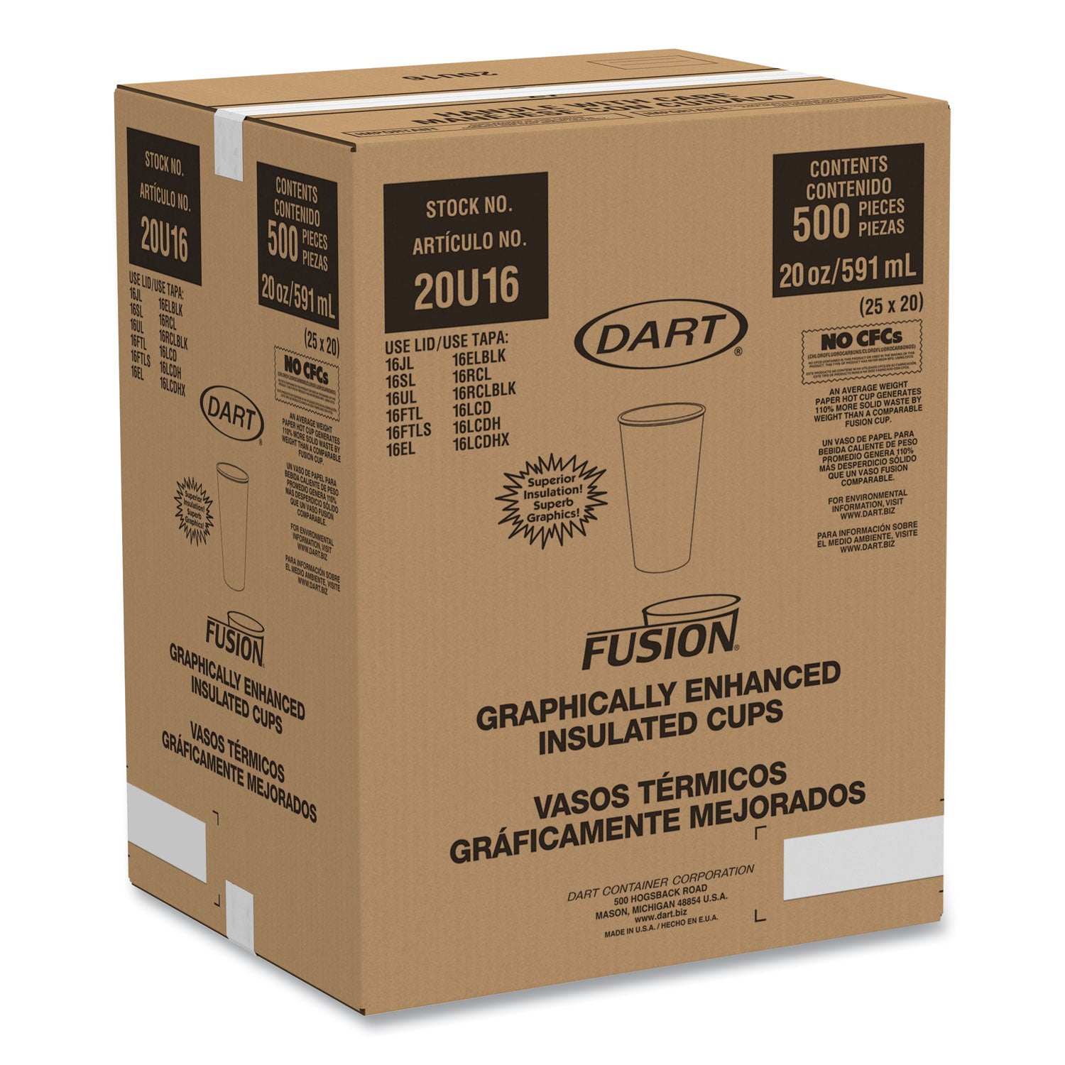 Dart® Fusion Escape Foam Hot/Cold Cups, 20 oz, Brown/Black, 500/Carton