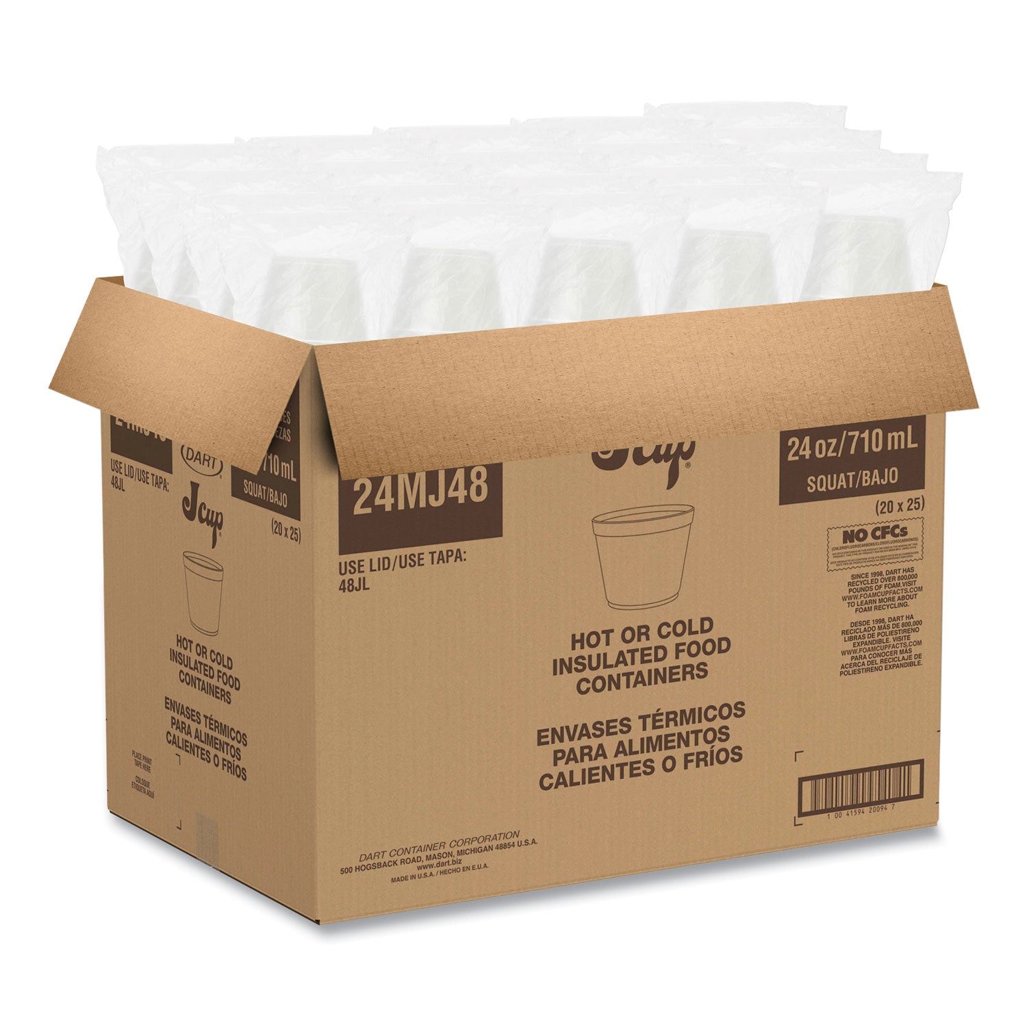 Dart® Foam Containers, 24 oz, White, 25/Bag, 20 Bags/Carton