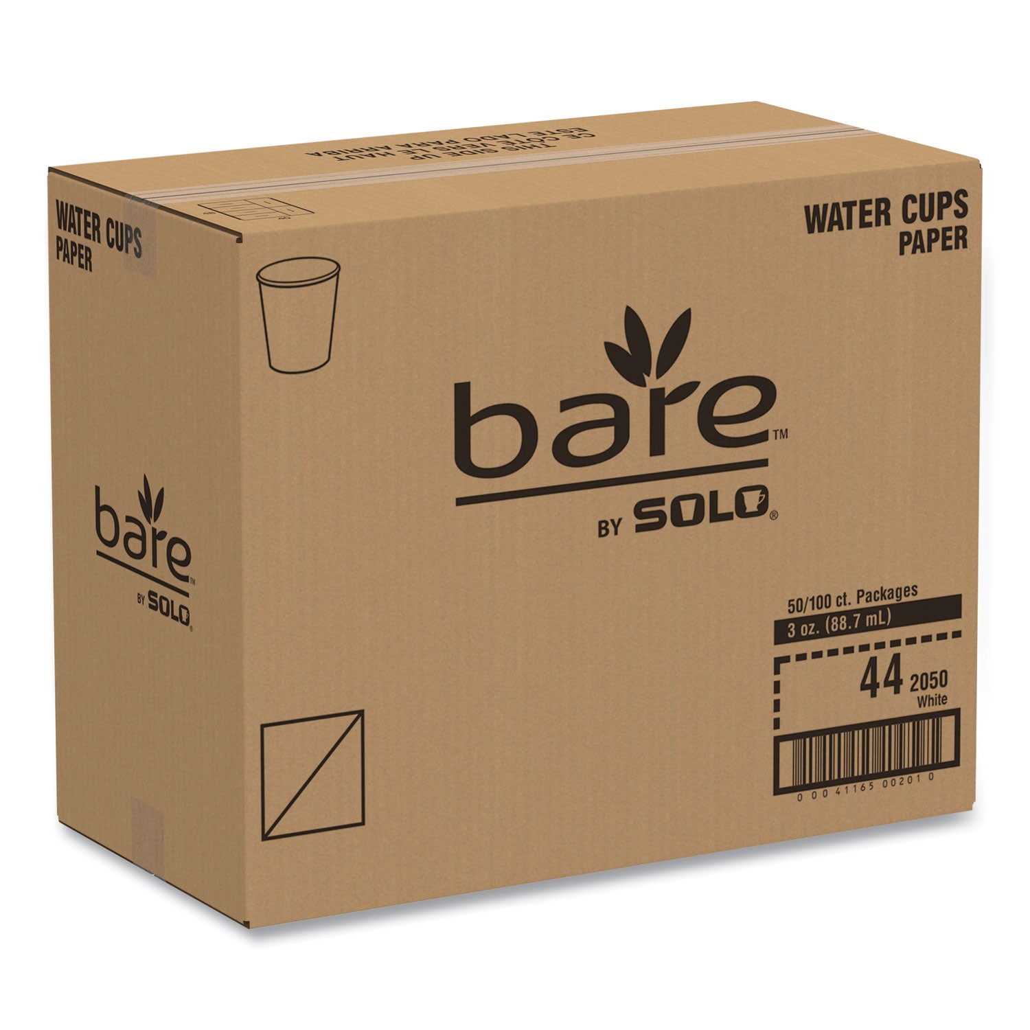 SOLO® White Paper Water Cups, ProPlanet Seal, 3 oz, 100/Bag, 50 Bags/Carton