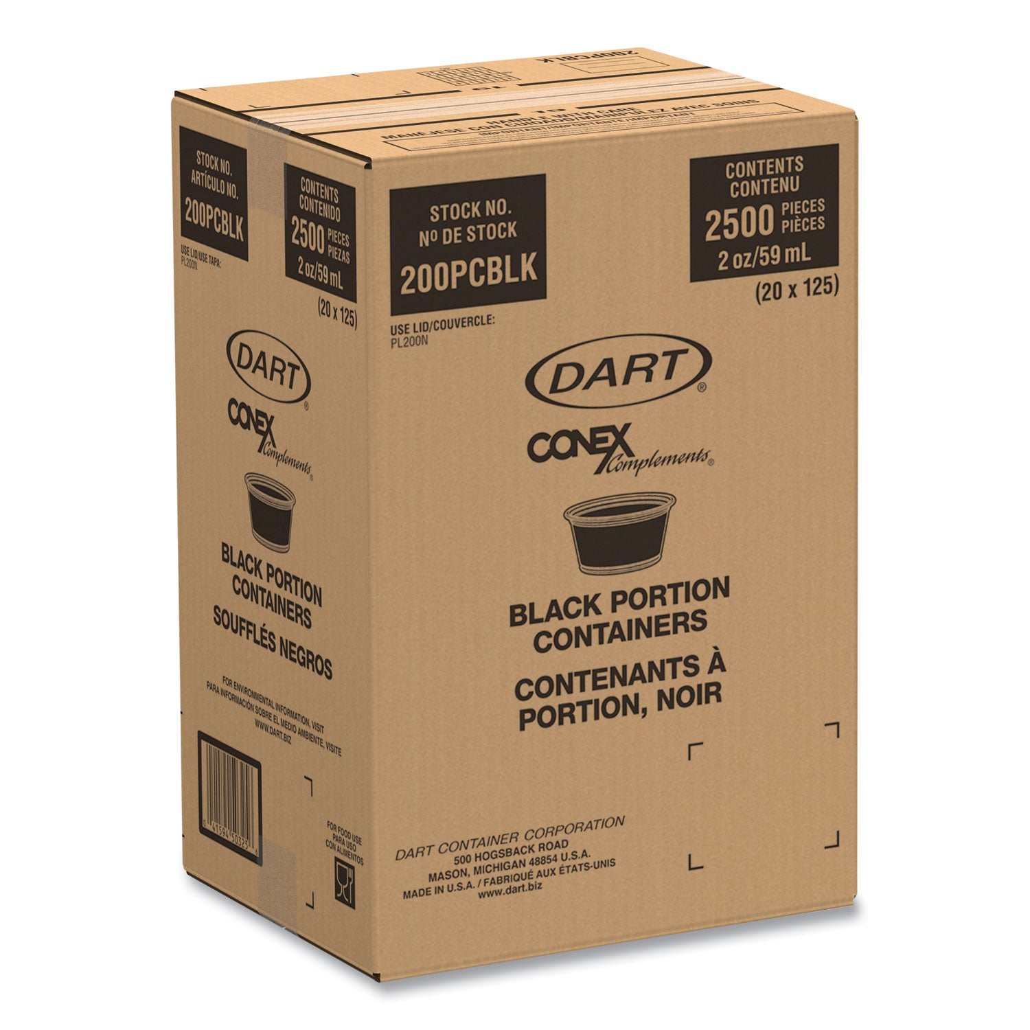 Dart® Conex Complements Portion/Medicine Cups, 2 oz, Black, 125/Bag, 20 Bags/Carton