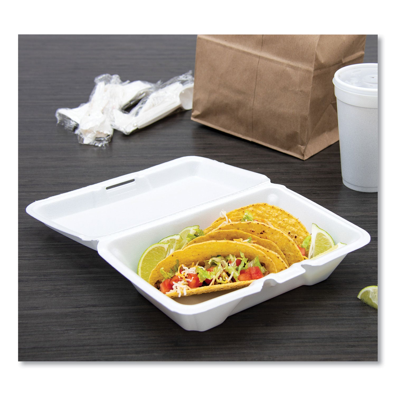 Dart® Foam Hinged Lid Containers, 1-Compartment, 6.4 x 9.3 x 2.9, White, 100/Pack, 2 Packs/Carton