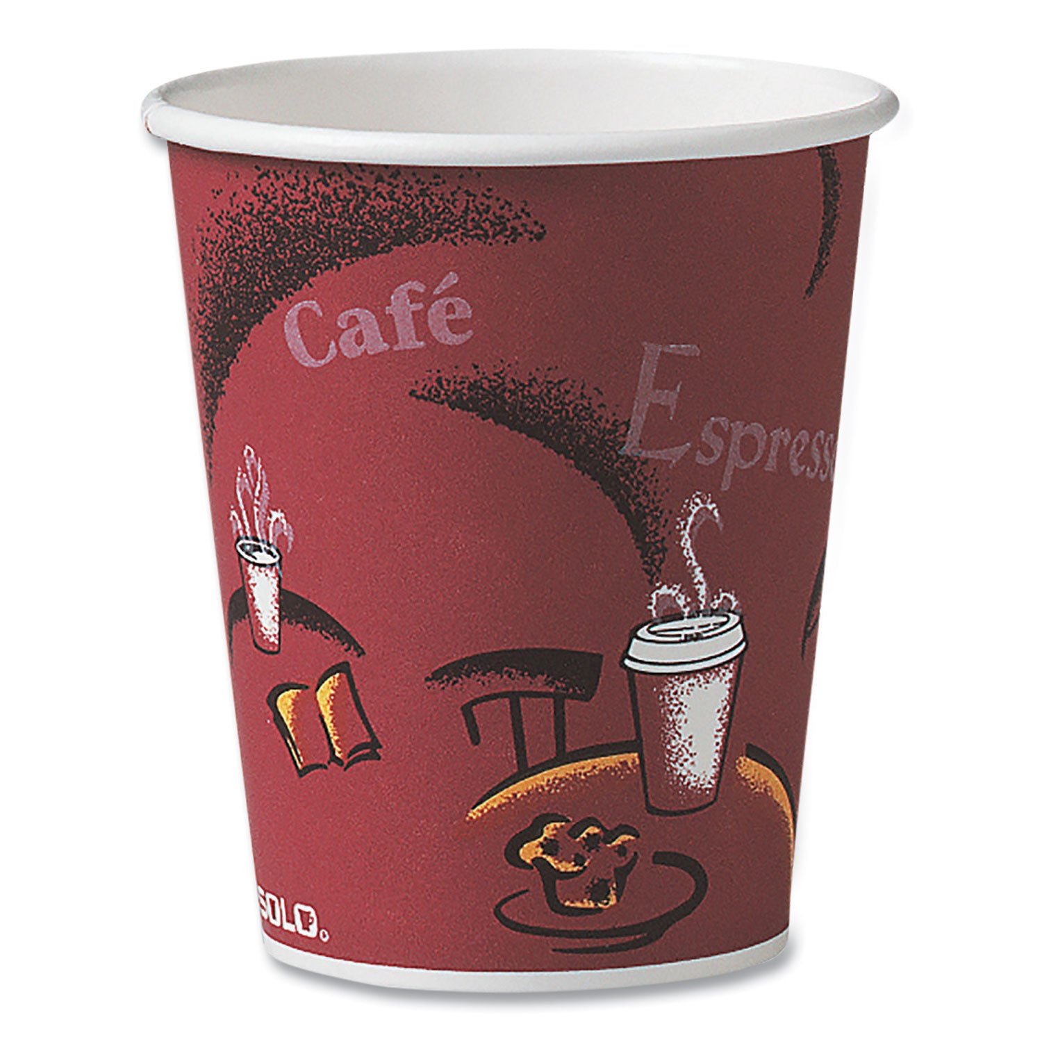 Paper Hot Drink Cups in Bistro Design, 10 oz, Maroon, 50/Pack