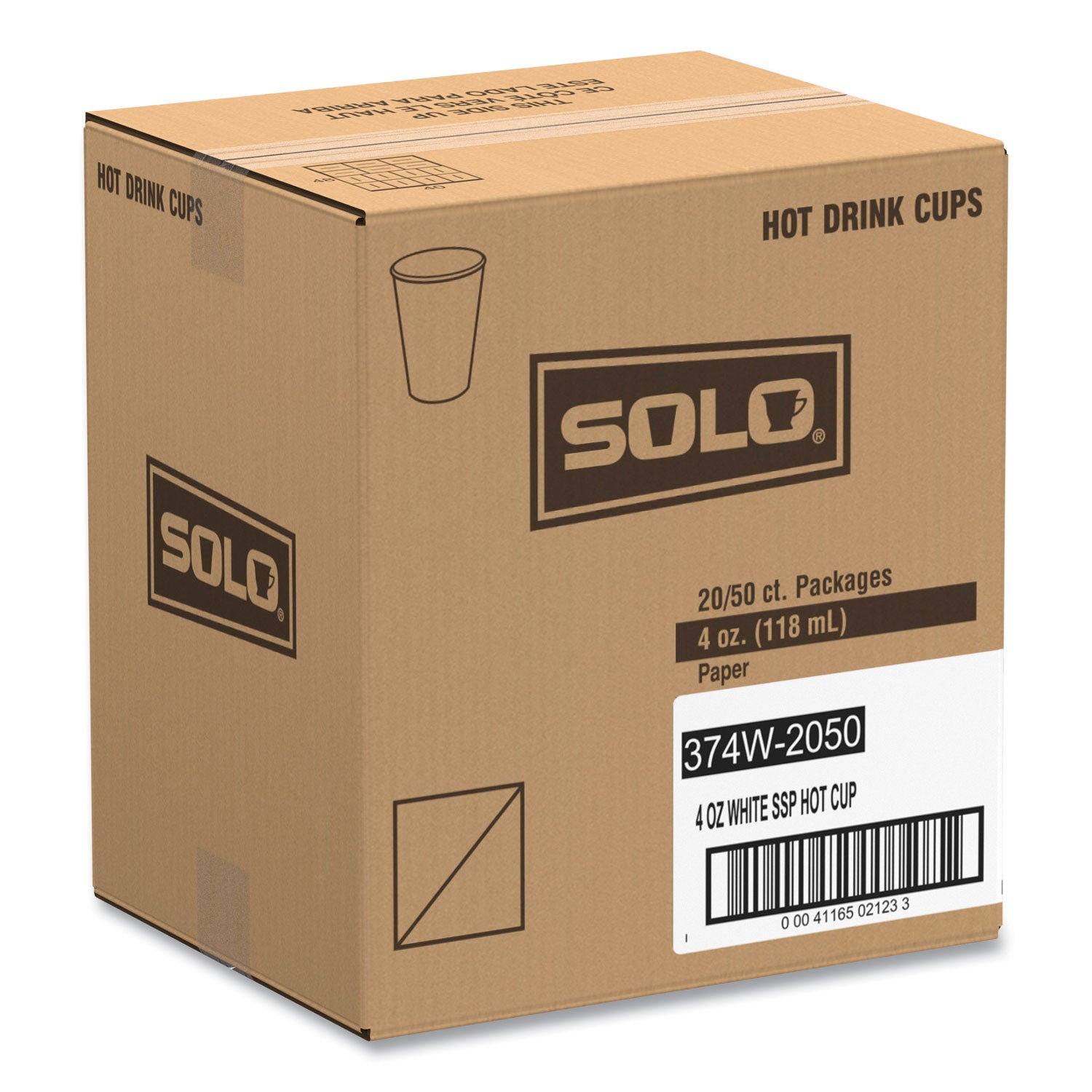 SOLO® Single-Sided Poly Paper Hot Cups, 4 oz, White, 50 Bag, 20 Bags/Carton