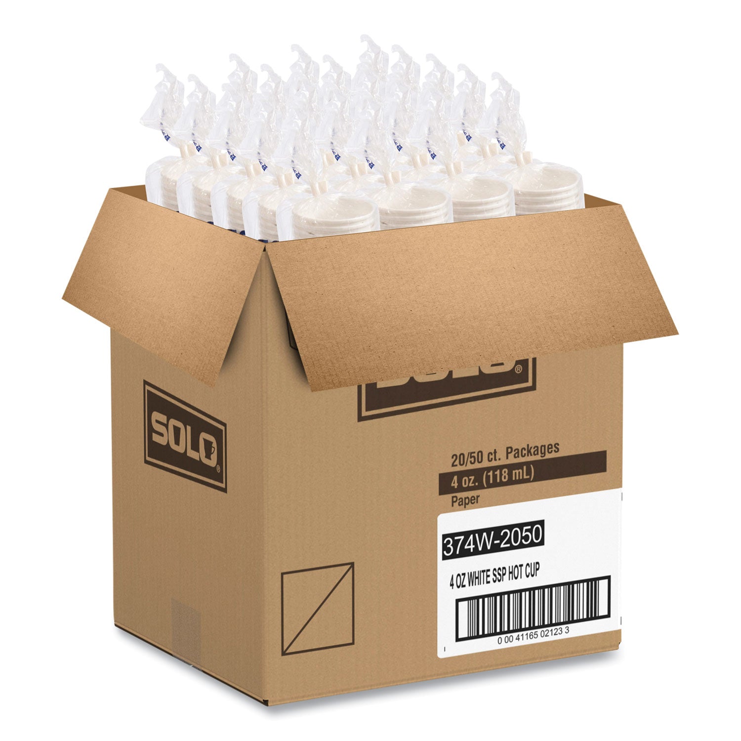 SOLO® Single-Sided Poly Paper Hot Cups, 4 oz, White, 50 Bag, 20 Bags/Carton