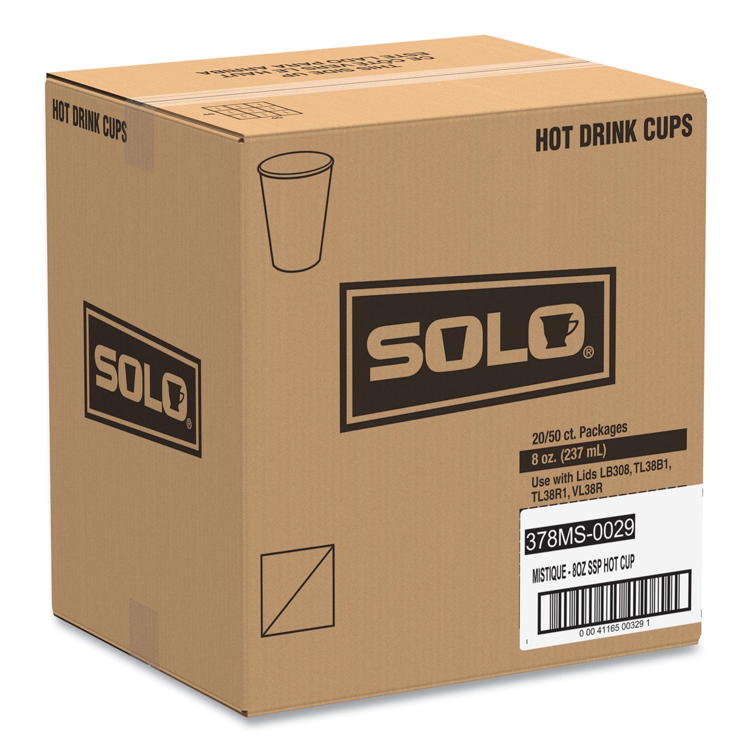 SOLO® Mistique Polycoated Hot Paper Cups, 8 oz, Printed, Brown, 50/ Sleeve, 20 Sleeves/Carton