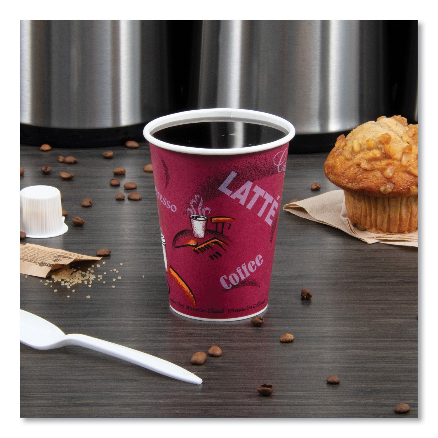 SOLO® Paper Hot Drink Cups in Bistro Design, 12 oz, Maroon, 50/Pack