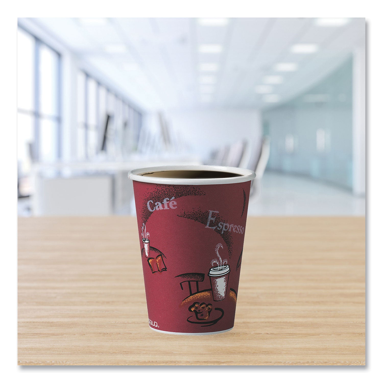 SOLO® Paper Hot Drink Cups in Bistro Design, 12 oz, Maroon, 50/Pack