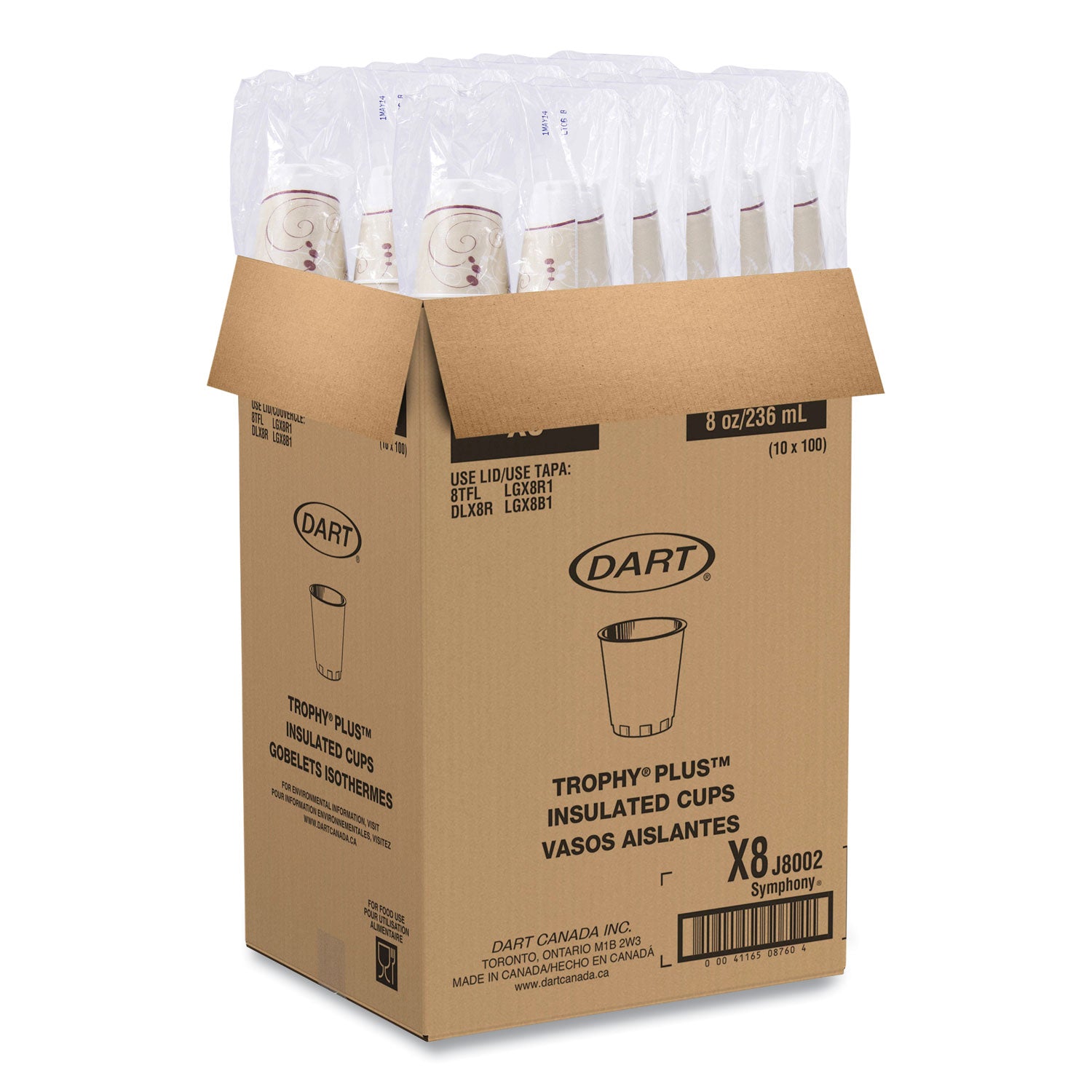 Dart® Trophy Plus Dual Temperature Insulated Cups in Symphony Design, 8 oz, Beige, 100/Pack