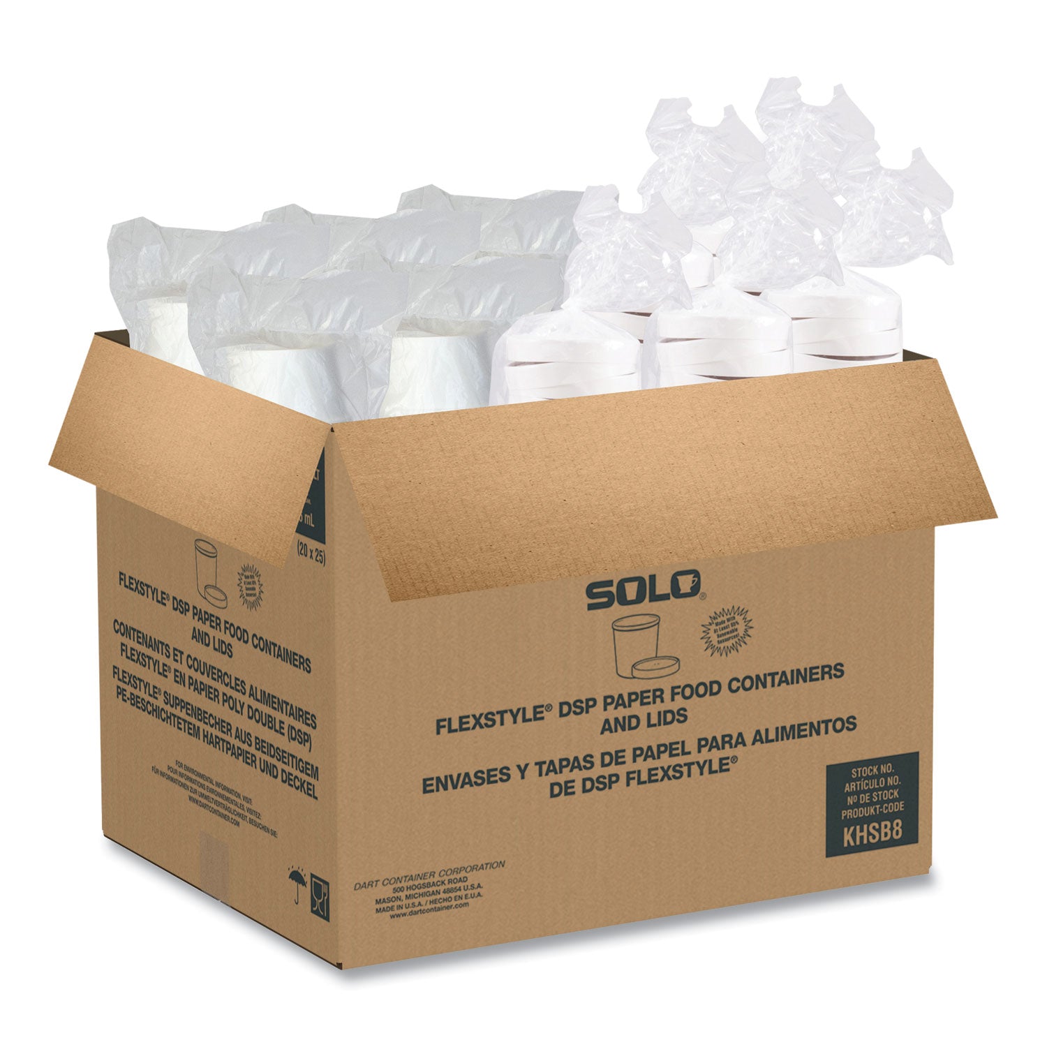 SOLO® Flexstyle Double Poly Food Combo Packs, 8 oz, White, Paper, 25/Pack, 10 Packs/Carton