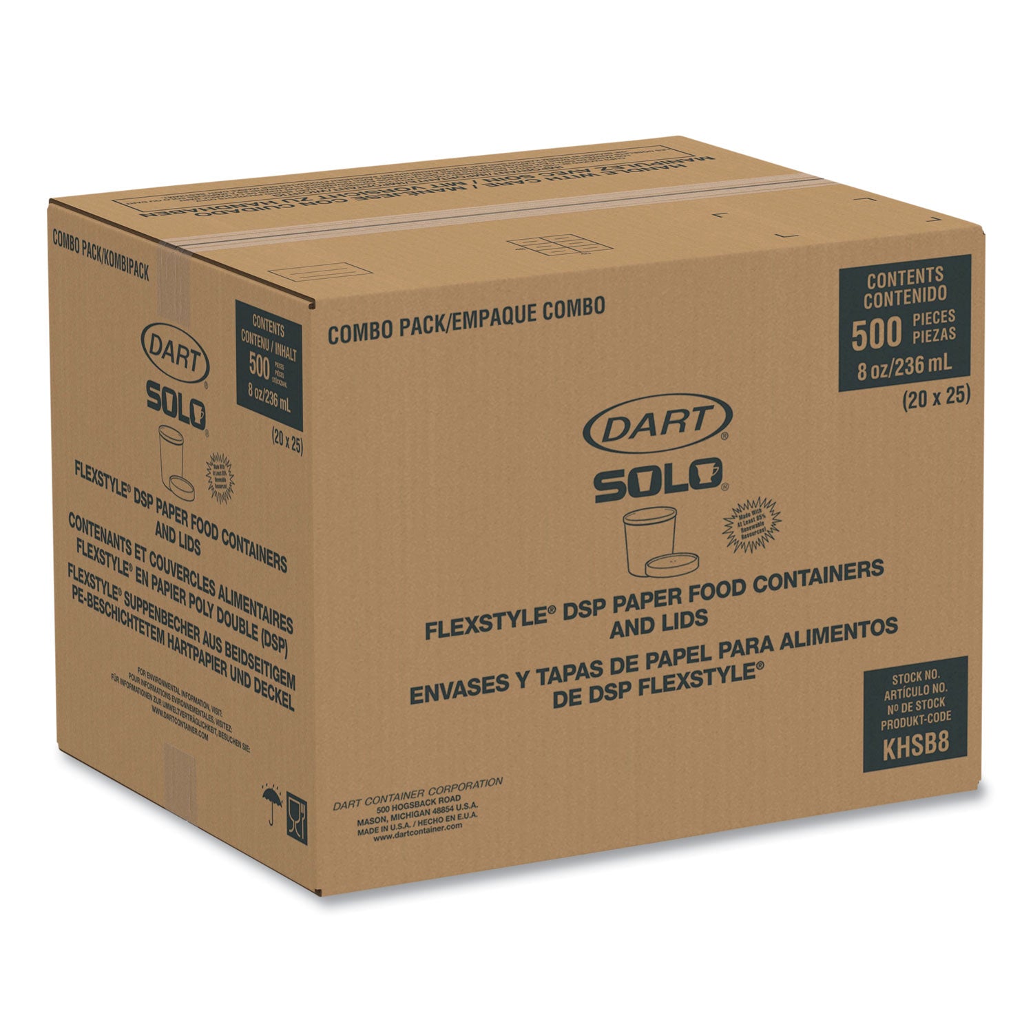 SOLO® Flexstyle Double Poly Food Combo Packs, 8 oz, Symphony, Paper, 25/Pack, 10 Packs/Carton