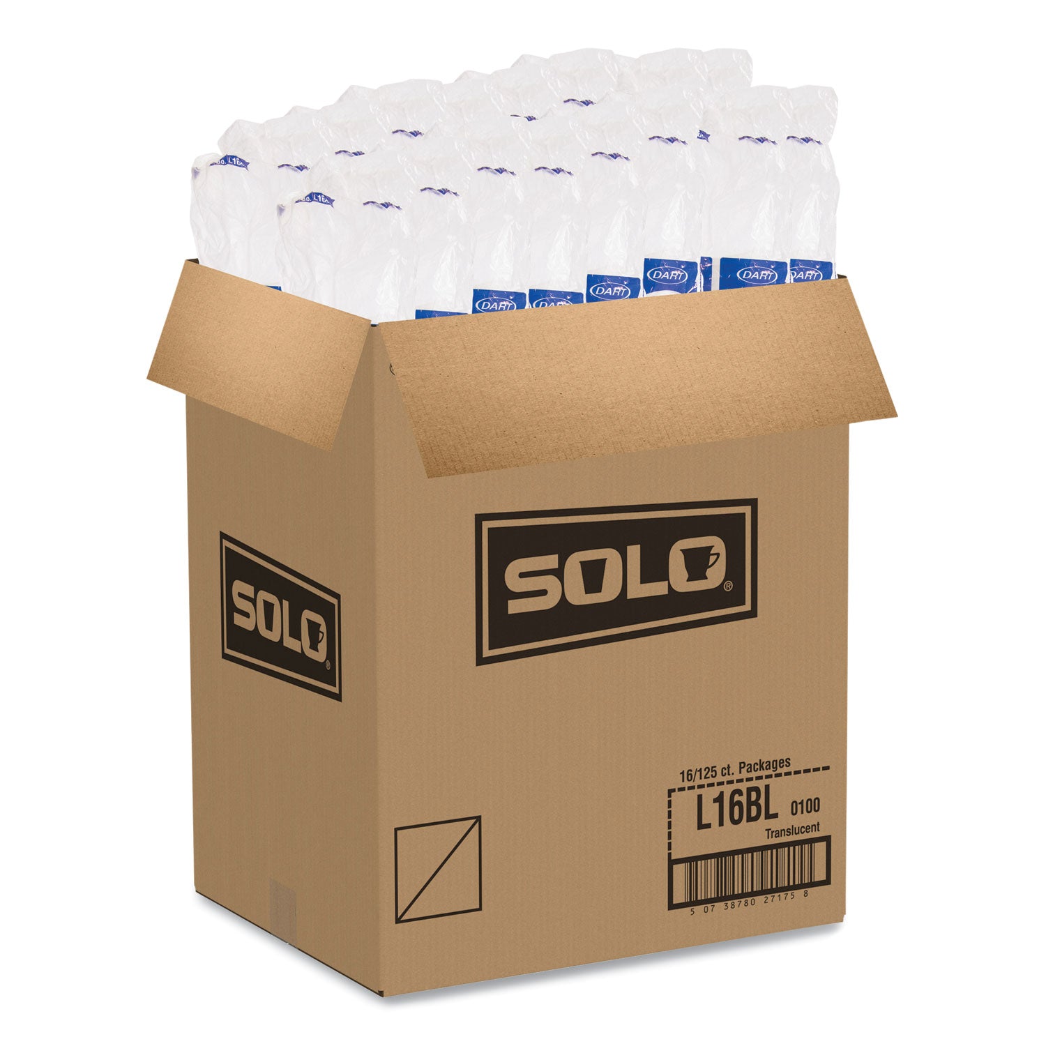 SOLO® Polystyrene Plastic Flat Straw-Slot Cold Cup Lids, Fits 12 oz to 24 oz Cups, Translucent, 125/Pack, 16 Packs/Carton