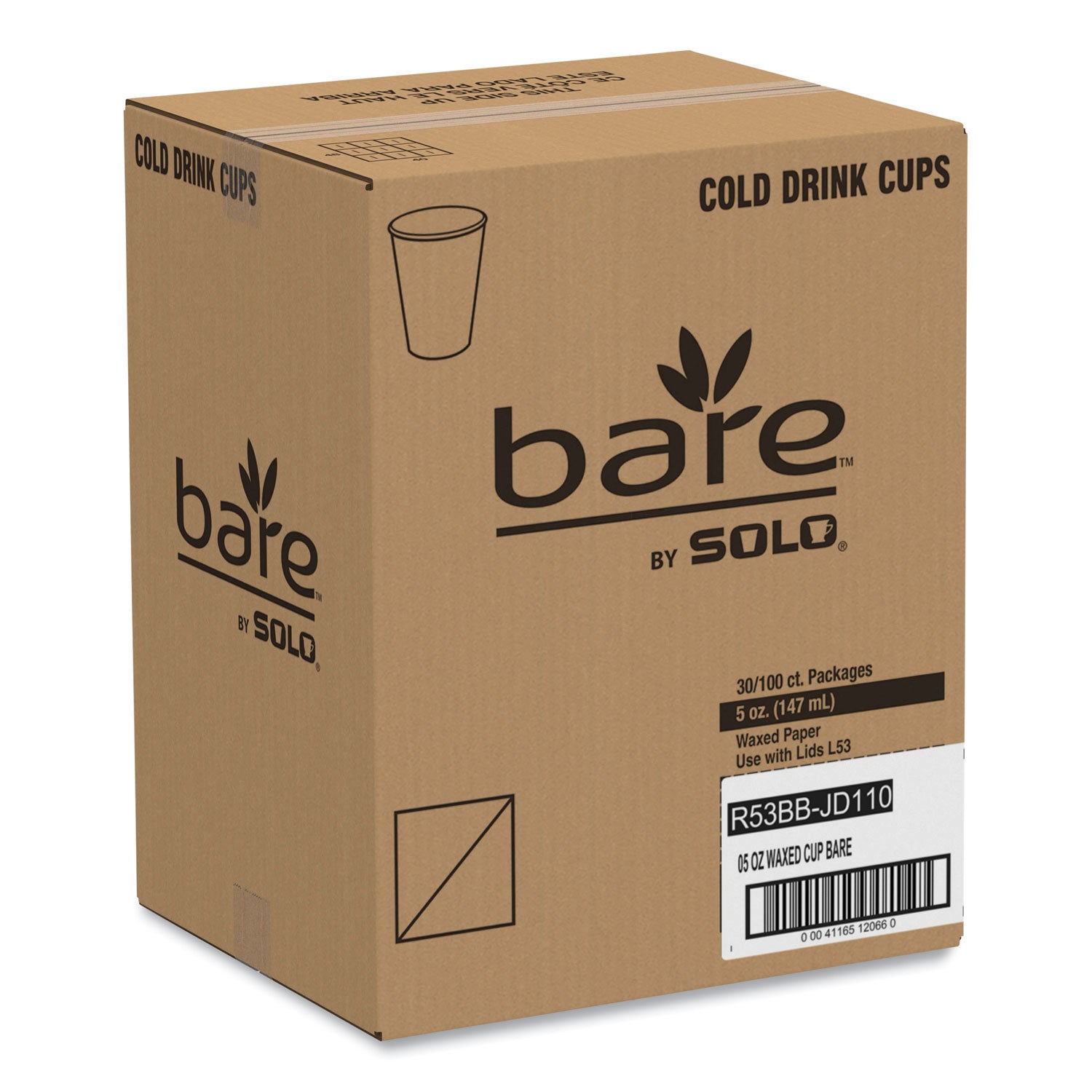 SOLO® Bare Eco-Forward Paper Cold Cups, ProPlanet Seal, 5 oz, Green/White, 100/Sleeve, 30 Sleeves/Carton