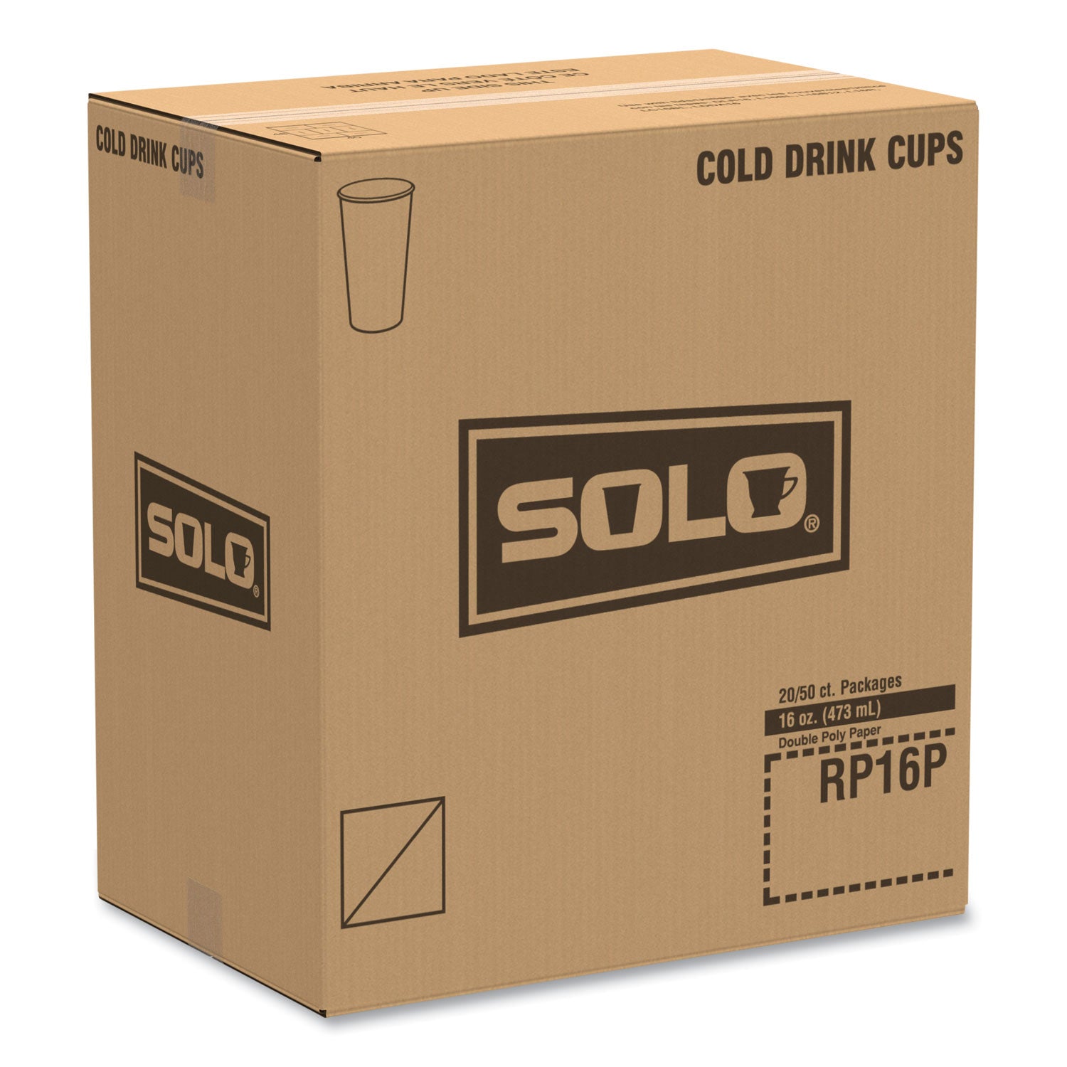 SOLO® Double Sided Poly (DSP) Paper Cold Cups, 16 oz,  Beige/White, 50/Sleeve, 20 Sleeves/Carton